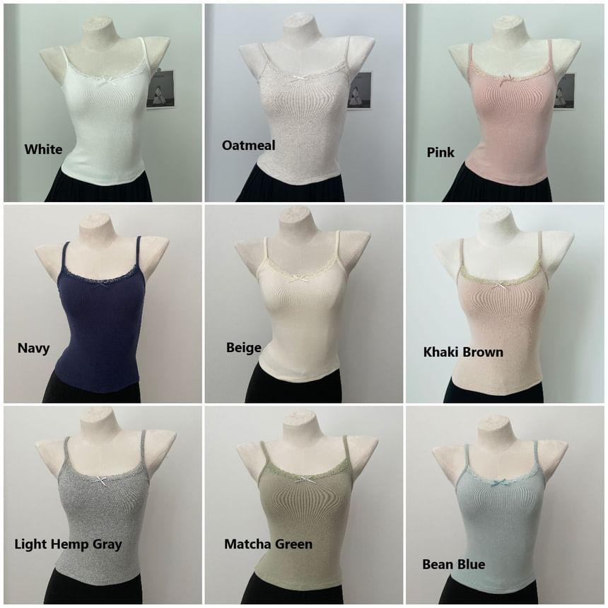 Plain Bow Lace Trim Cami Top Product Image