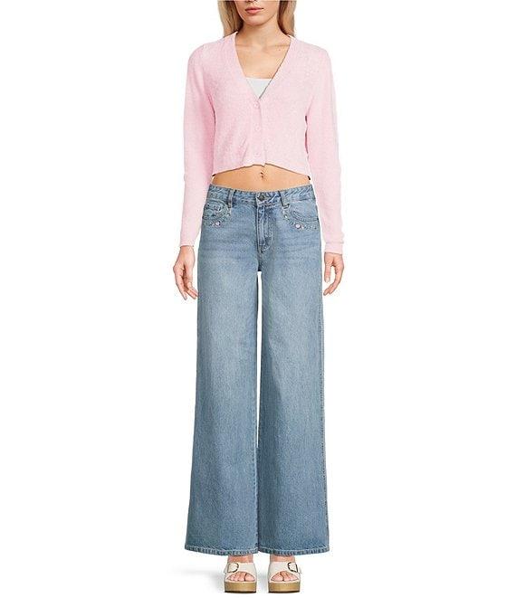 KatieJNYC Crochet Woven Long Sleeve Cardigan Product Image