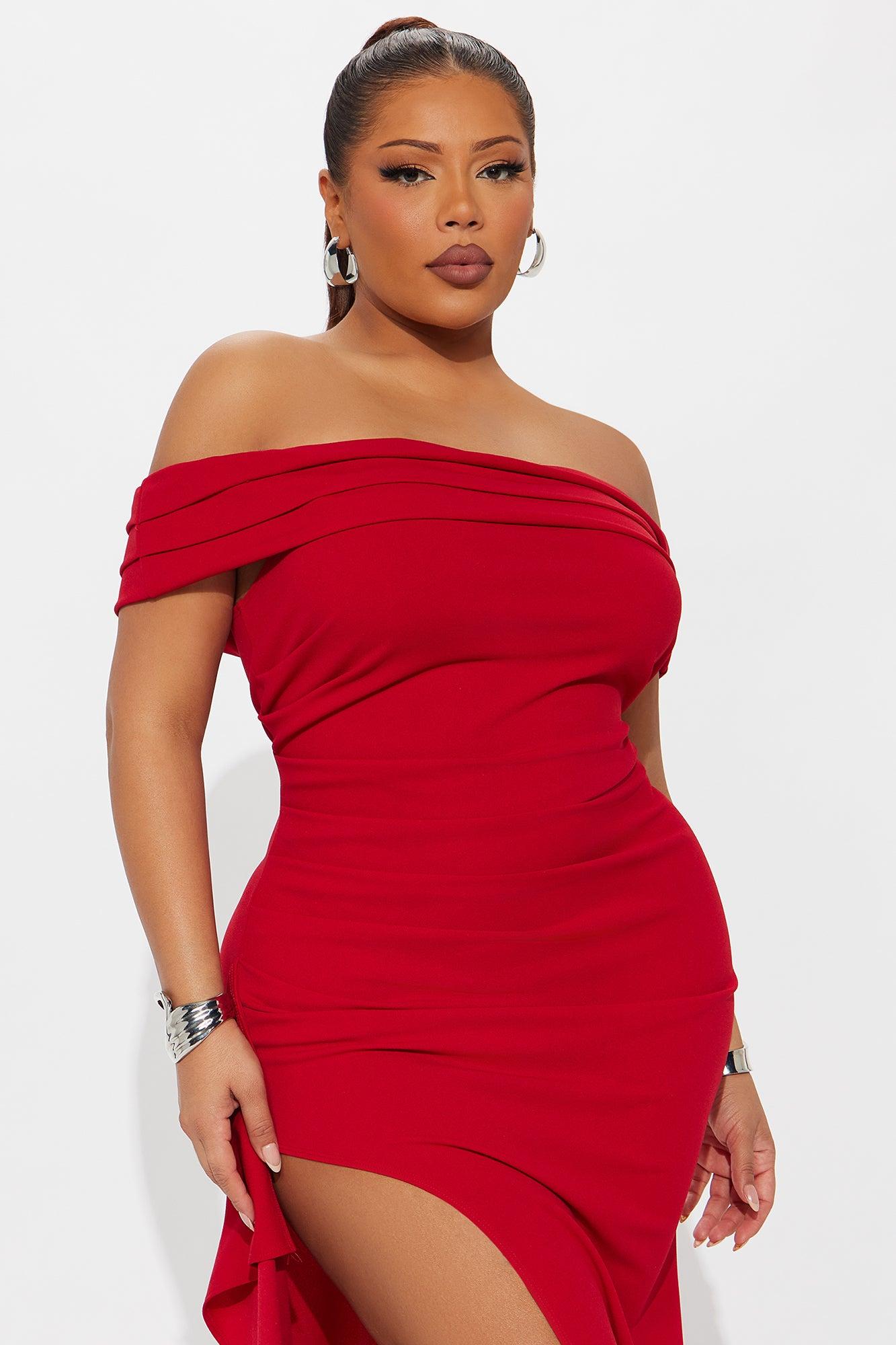 Shantal Off Shoulder Crepe Maxi Dress - Red Product Image