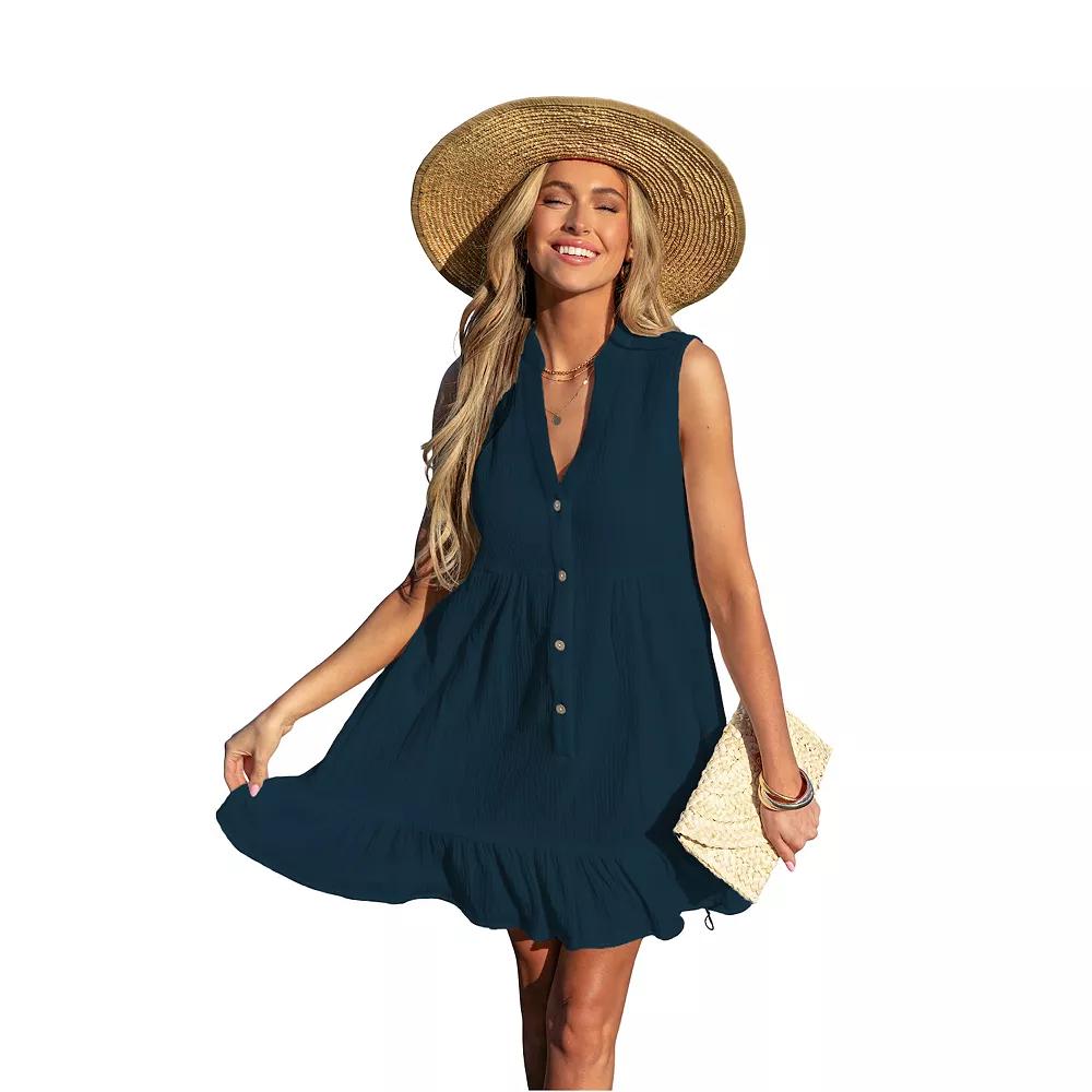 Women's Cupshe Button Front Ruffled Hem Cover-Up Mini Swim Dress,  Product Image