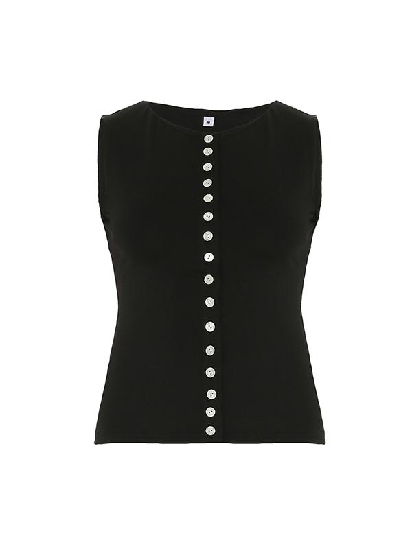 V-Neck Sleeveless Button Down Tank Top Product Image