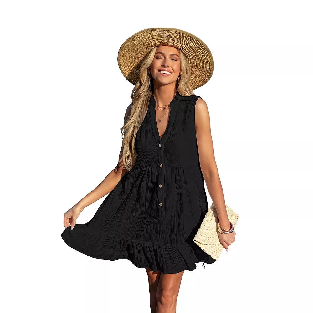 Women's Cupshe Button Front Ruffled Hem Cover-Up Mini Swim Dress,  Product Image