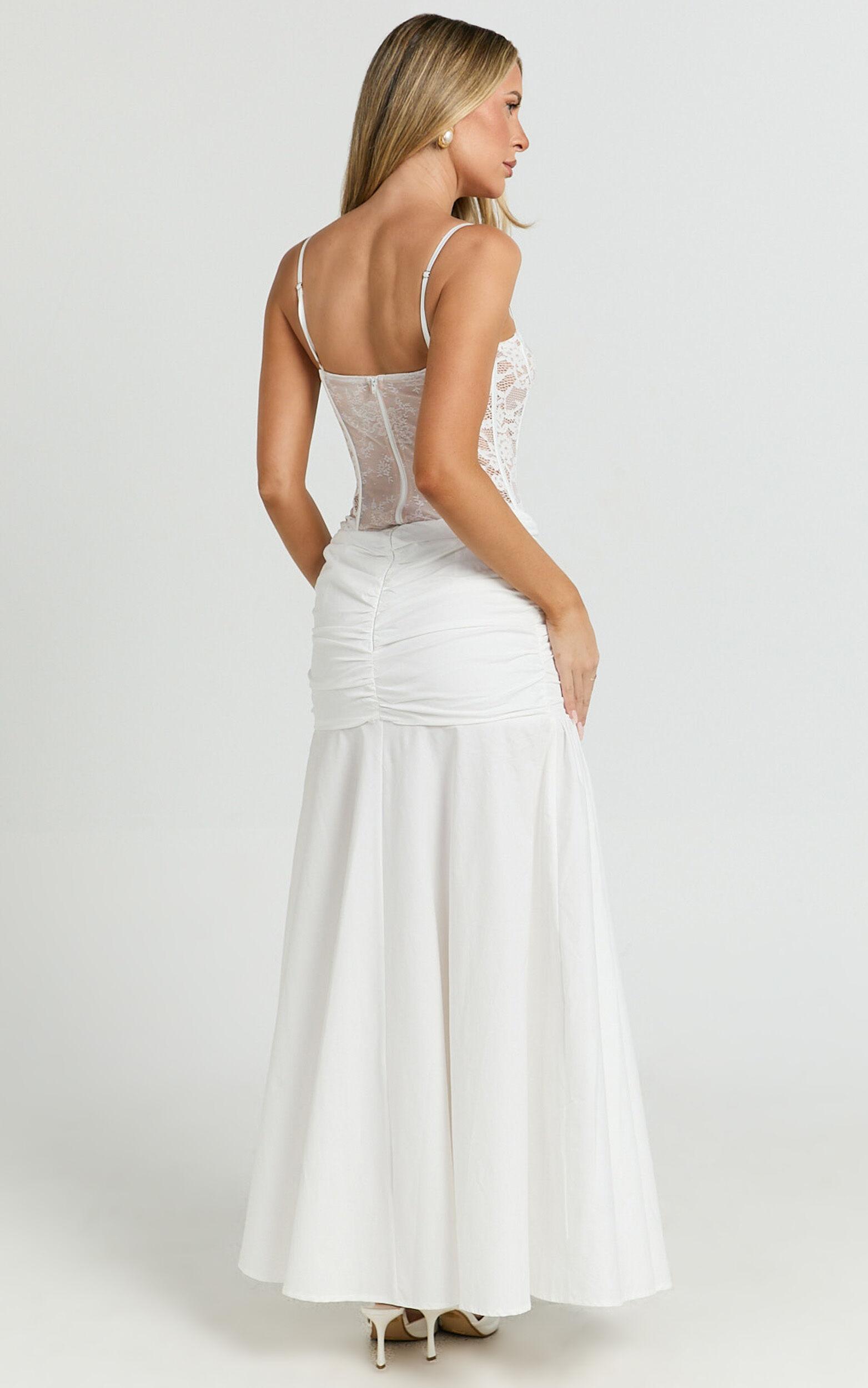 Solange Midi Skirt -  Mid Waisted Thigh High Leg Split Skirt in White Product Image