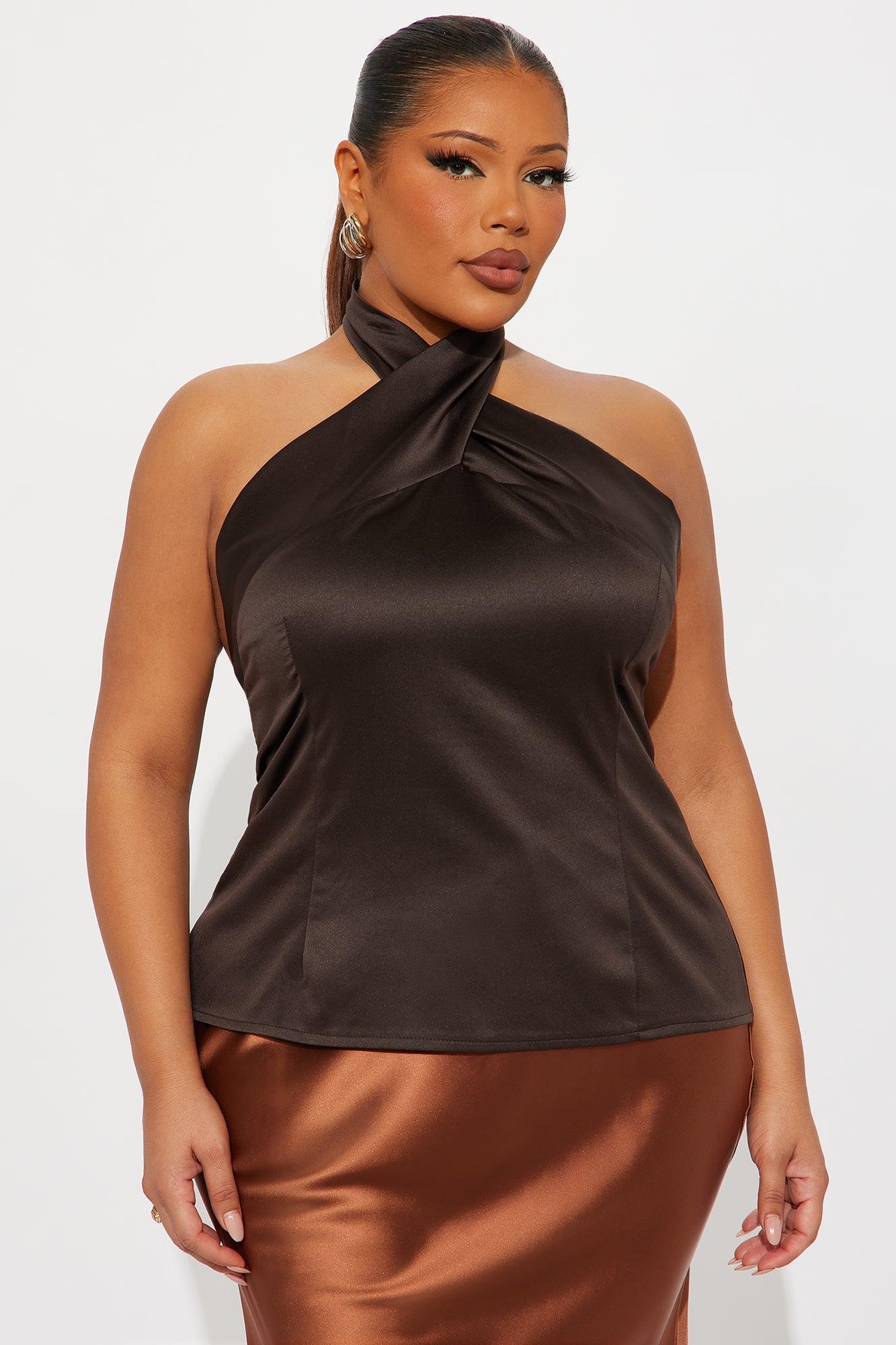 Already Over Criss Cross Halter Top - Chocolate Female Product Image
