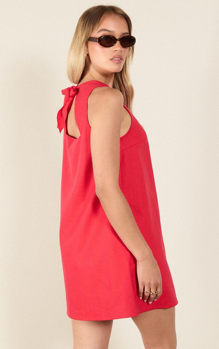 Tomato Red Linen-Blend Tie Back Sleeveless Shift Dress Product Image