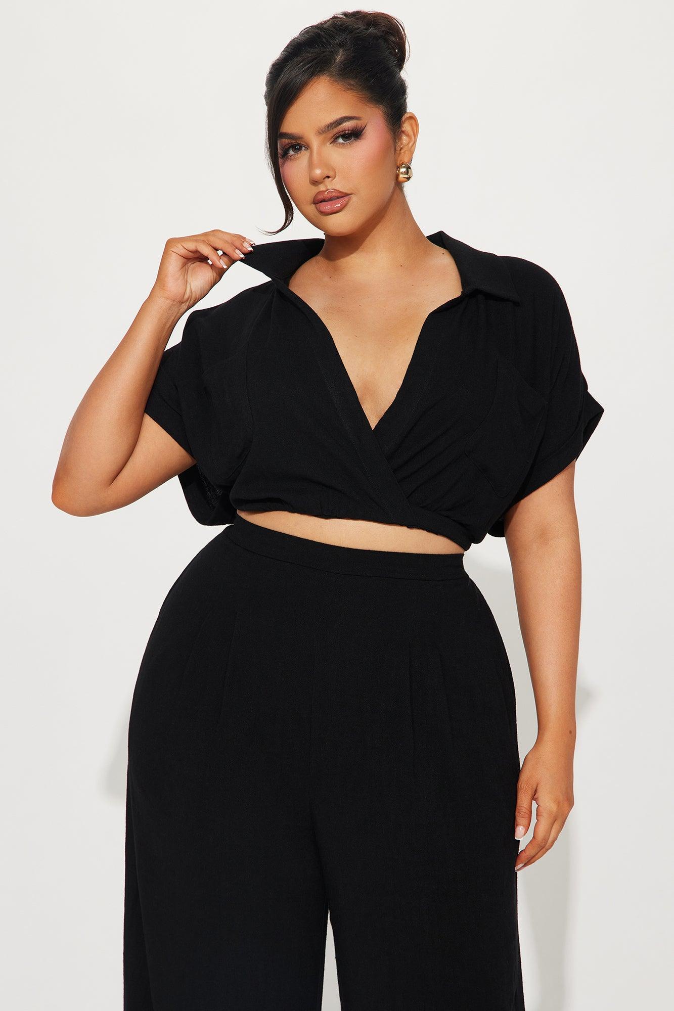 Andrea Linen Pant Set - Black Product Image