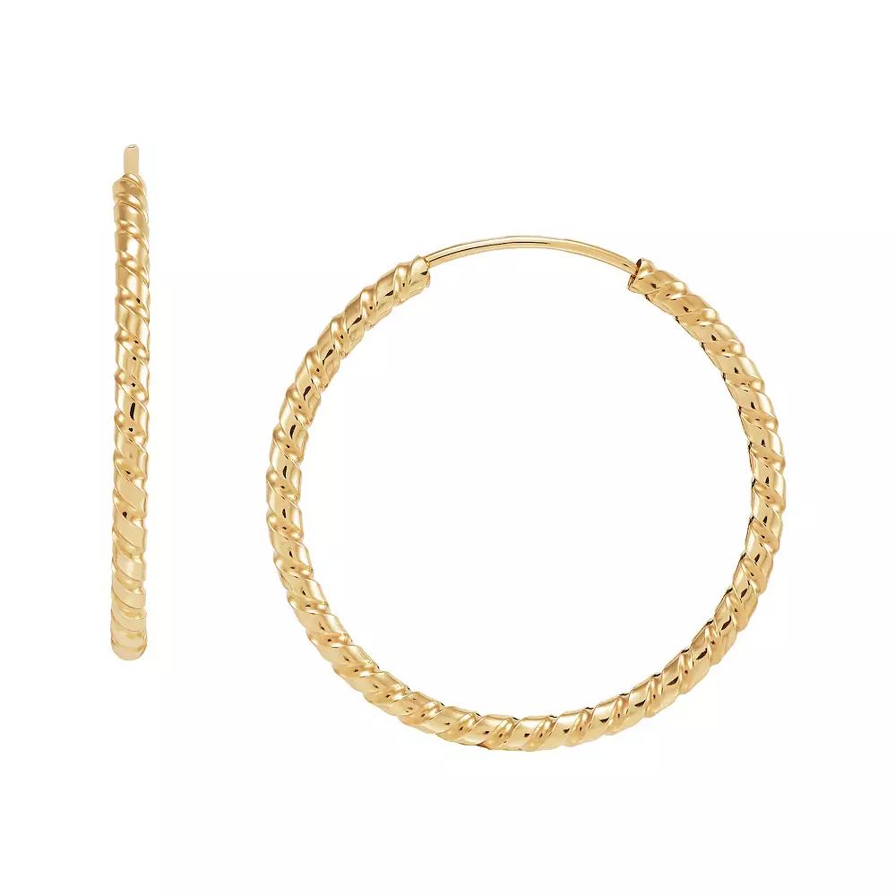 Everlasting Gold 10k Gold Texture Endless Hoop Earrings, Women's Product Image