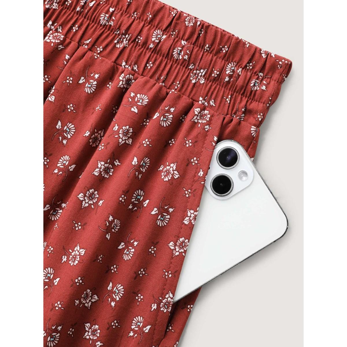 Plus Size Stretchy Waist Floral Wide-Leg Shorts Women Brightorange Resort Drawstring Wide Leg Vacation Shorts BloomChic 22-24/3X Product Image