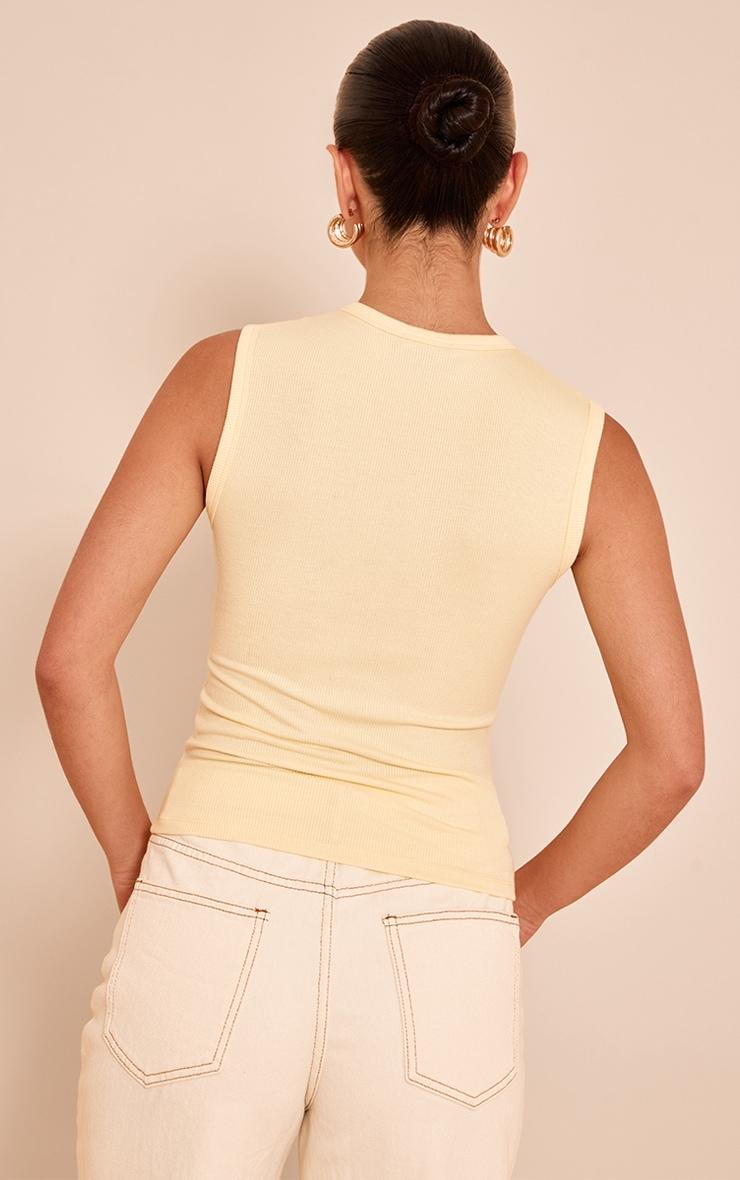 Butter Yellow Soft Rib Button Down Sleeveless Long Top Product Image