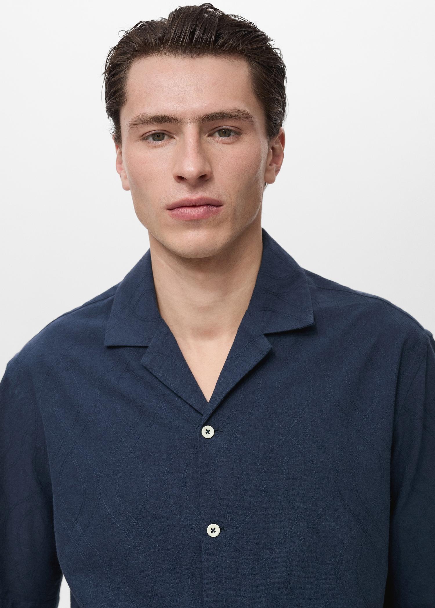 Shirt with embroidered bowling collar - Men | MANGO USA Product Image