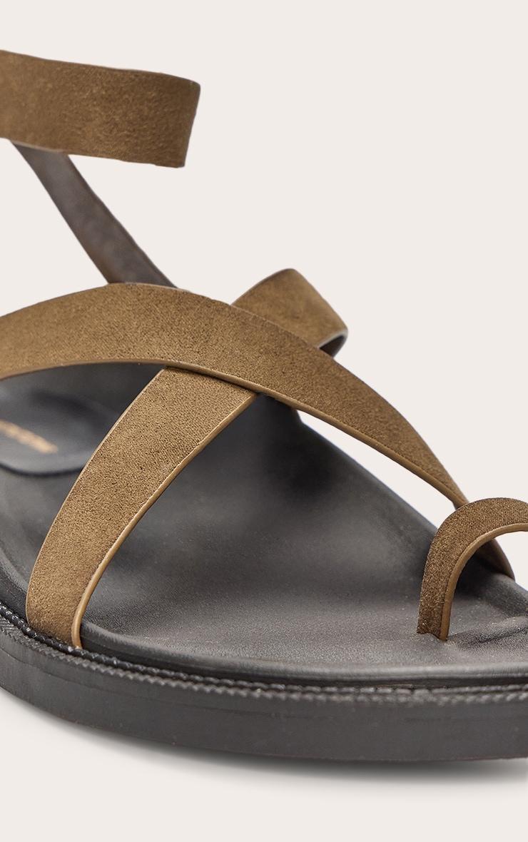 Olive Faux Suede Round Toe Ankle Strap Footbed Sandals Product Image