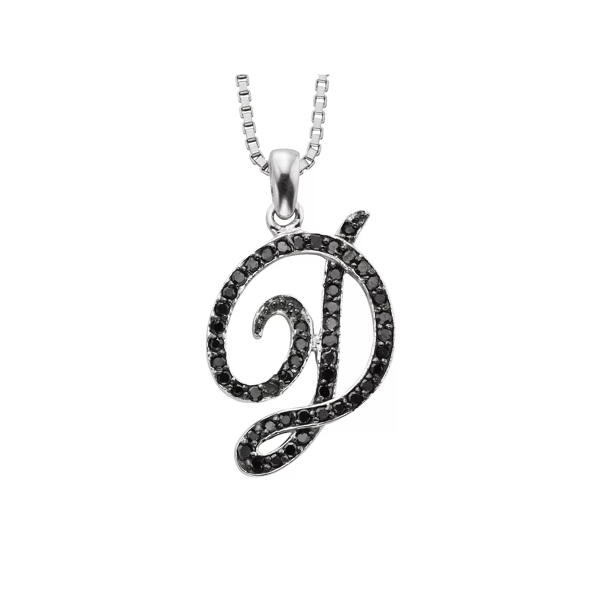 Jewelexcess Sterling Silver 1/4-ct. T.W. Black Diamond Initial Pendant, Women's,  Product Image