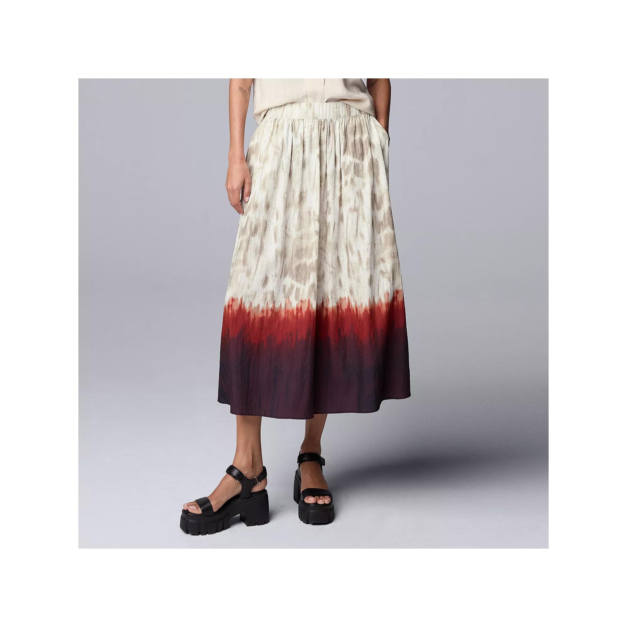 Women's Simply Vera Vera Wang Shirred Midi Skirt, Size: XS, Brown Dip Texture Dye Product Image