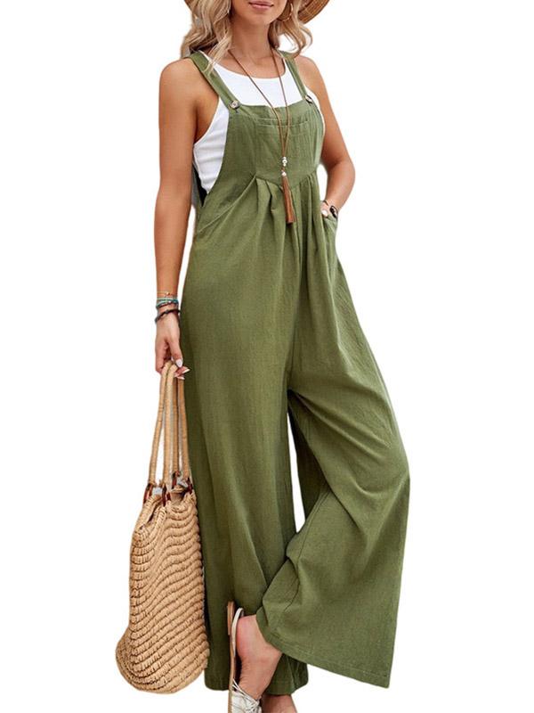 Loose Plus Size Pleated Split-Joint Square-Neck Overalls Product Image