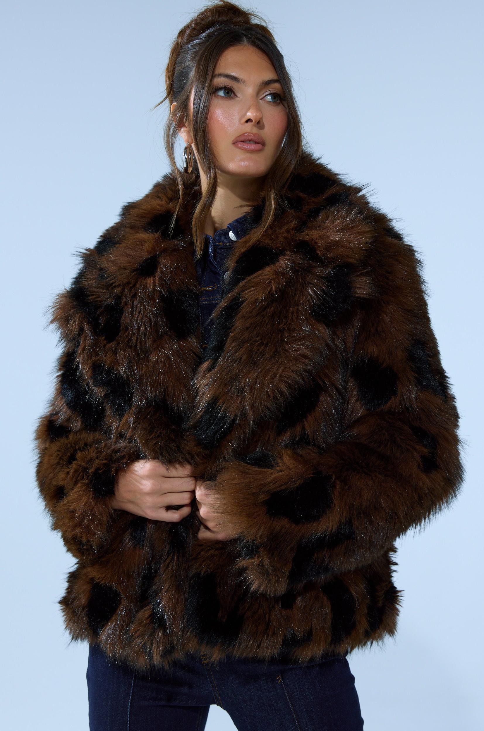 SHORTIE FUR COAT IN BROWN MULTI Product Image