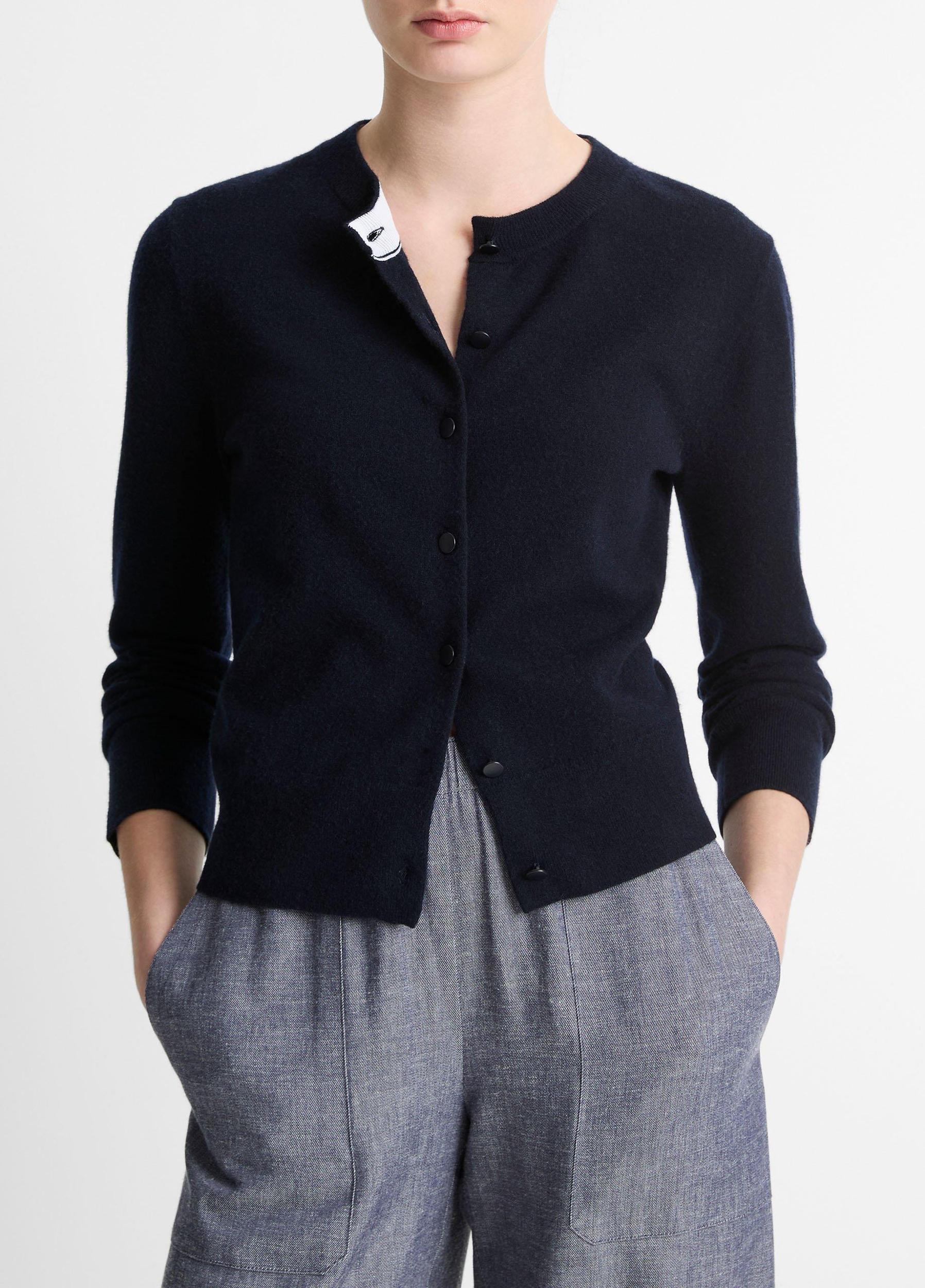 Wool & Cashmere-Blend Tipped Half-Moon Cardigan Product Image