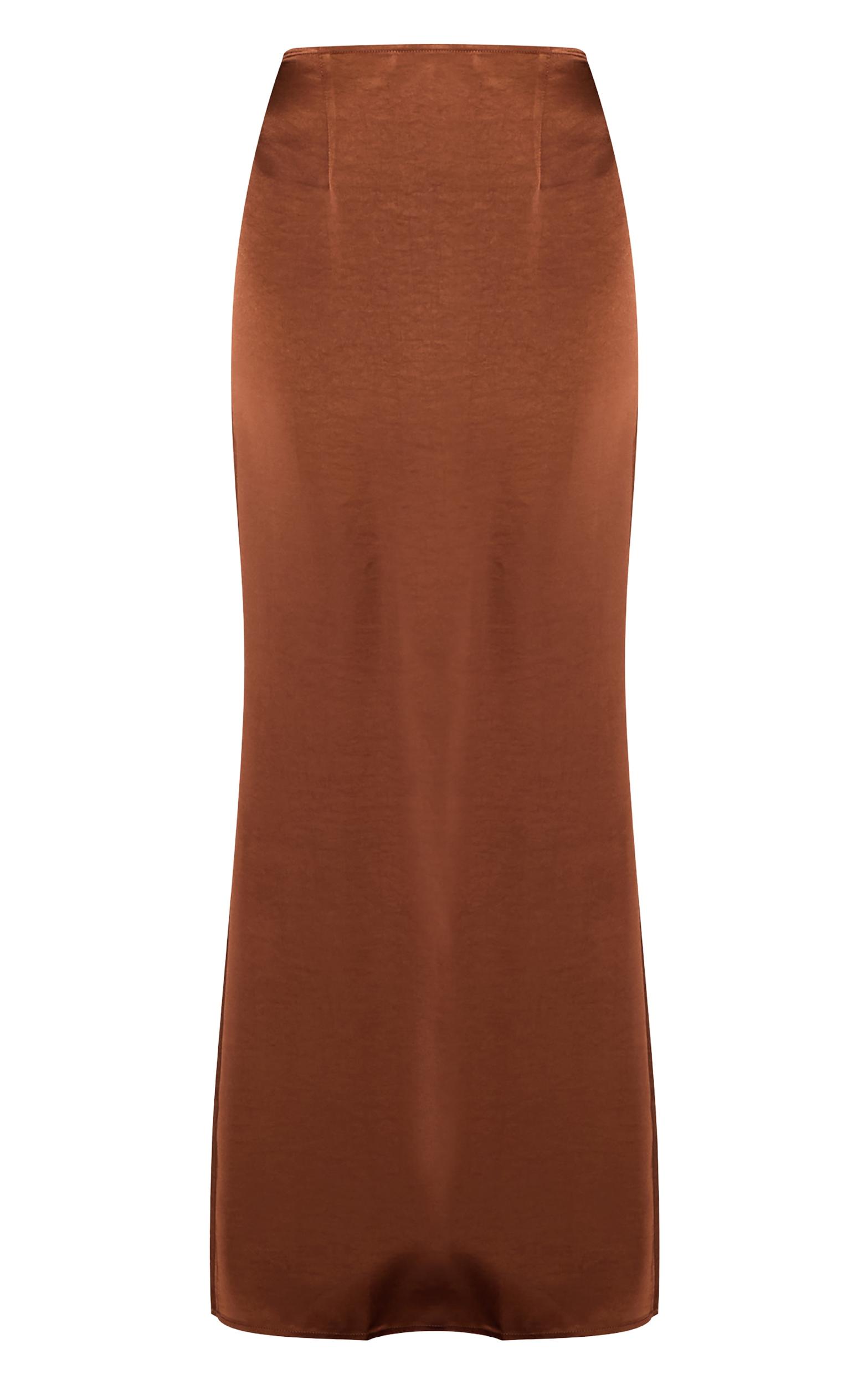 Chocolate Mid Rise Satin Maxi Skirt Product Image