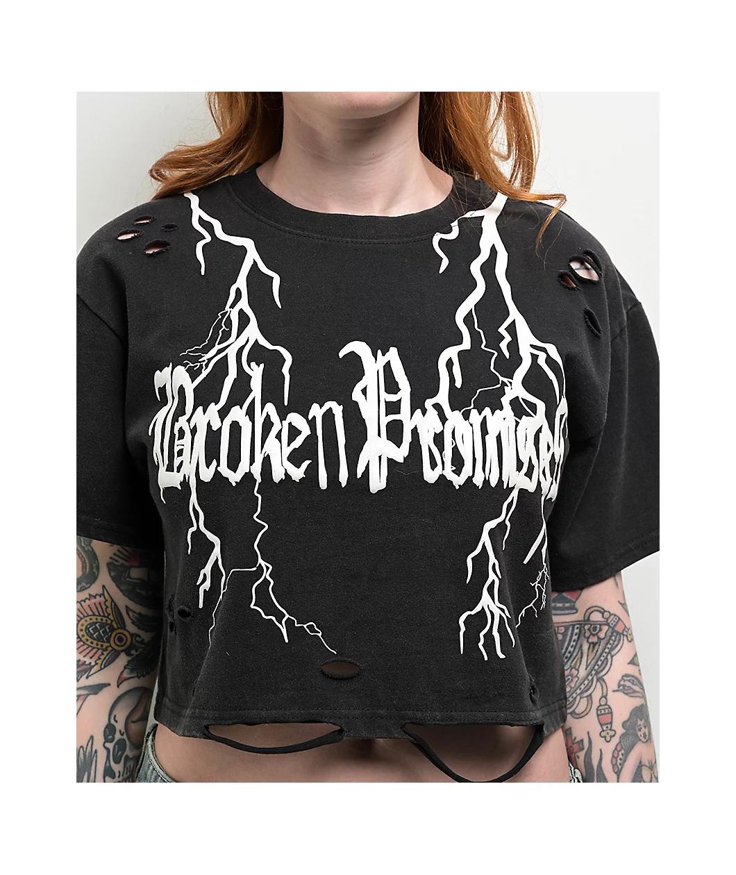 Broken Promises Lightning Black Wash Crop T-Shirt Product Image