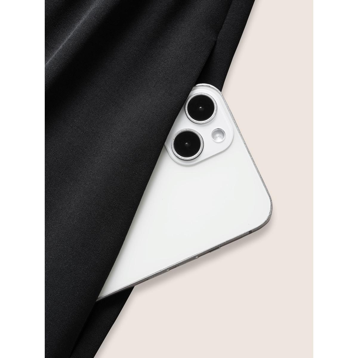 Plus Size Heart Neckline Ruched Ruffle Layered Hem Dress Black Women Elegant Gathered Heart neckline Short sleeve Curvy BloomChic 12/L Product Image