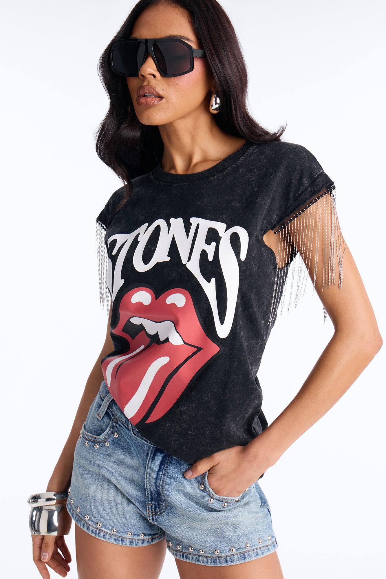 Rolling Stones Chain Sleeve Tee - Black Female Product Image
