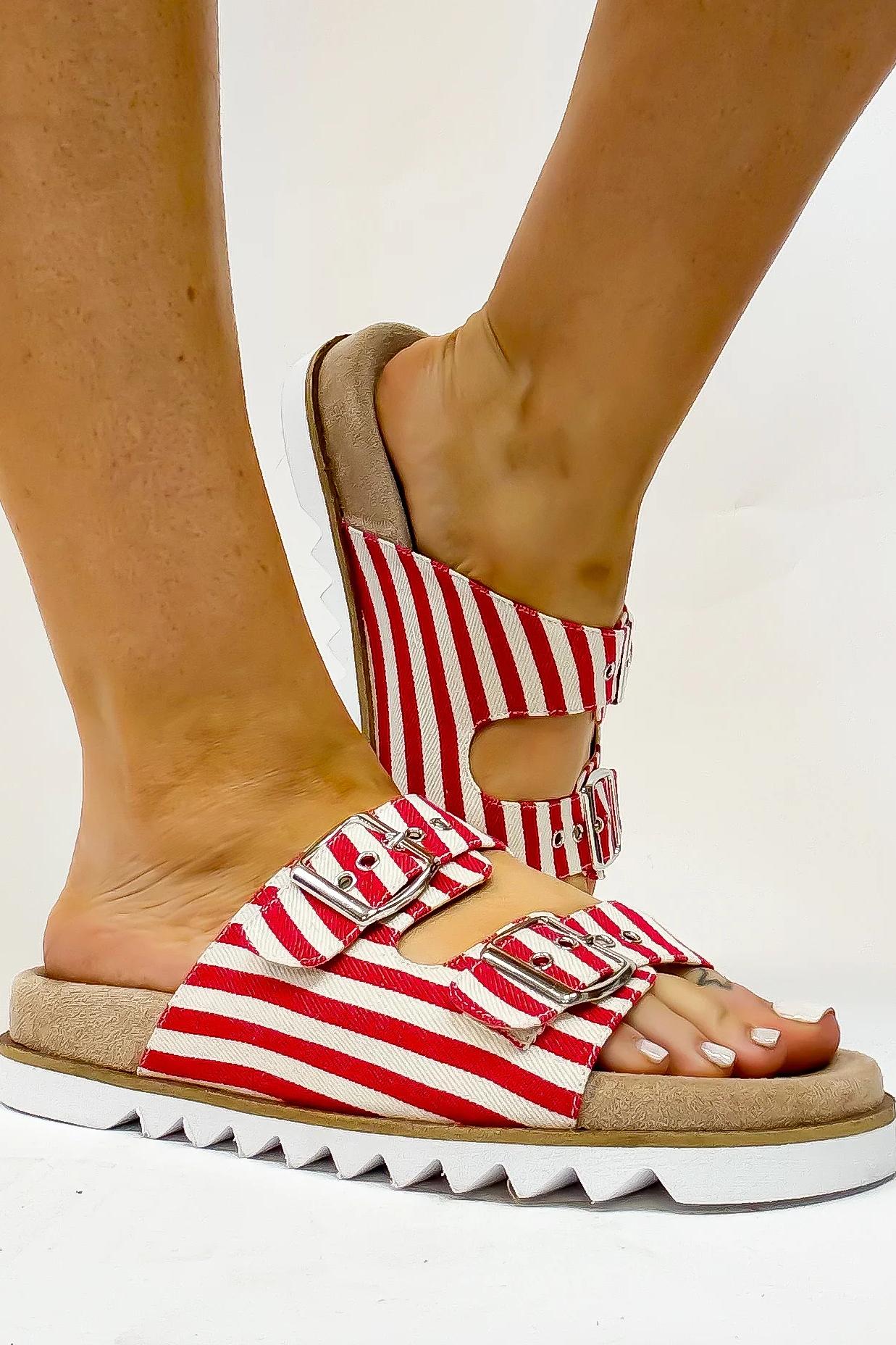 Corky's Red Natural Stripe Dash Sandals Product Image