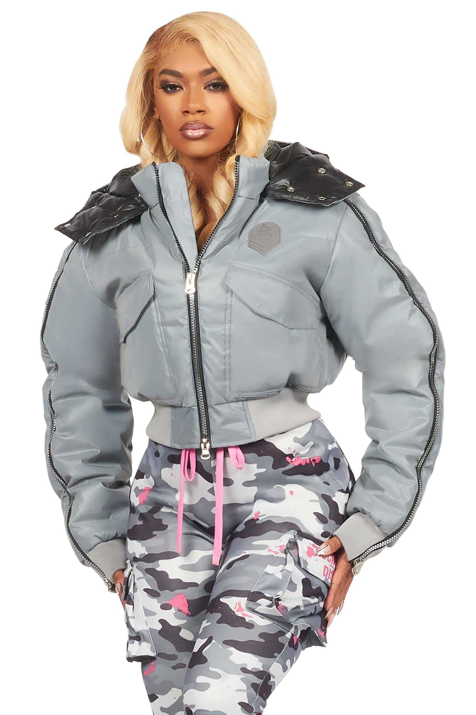 Kamryn Silver Reflective Crop Puffer Jacket Female Product Image