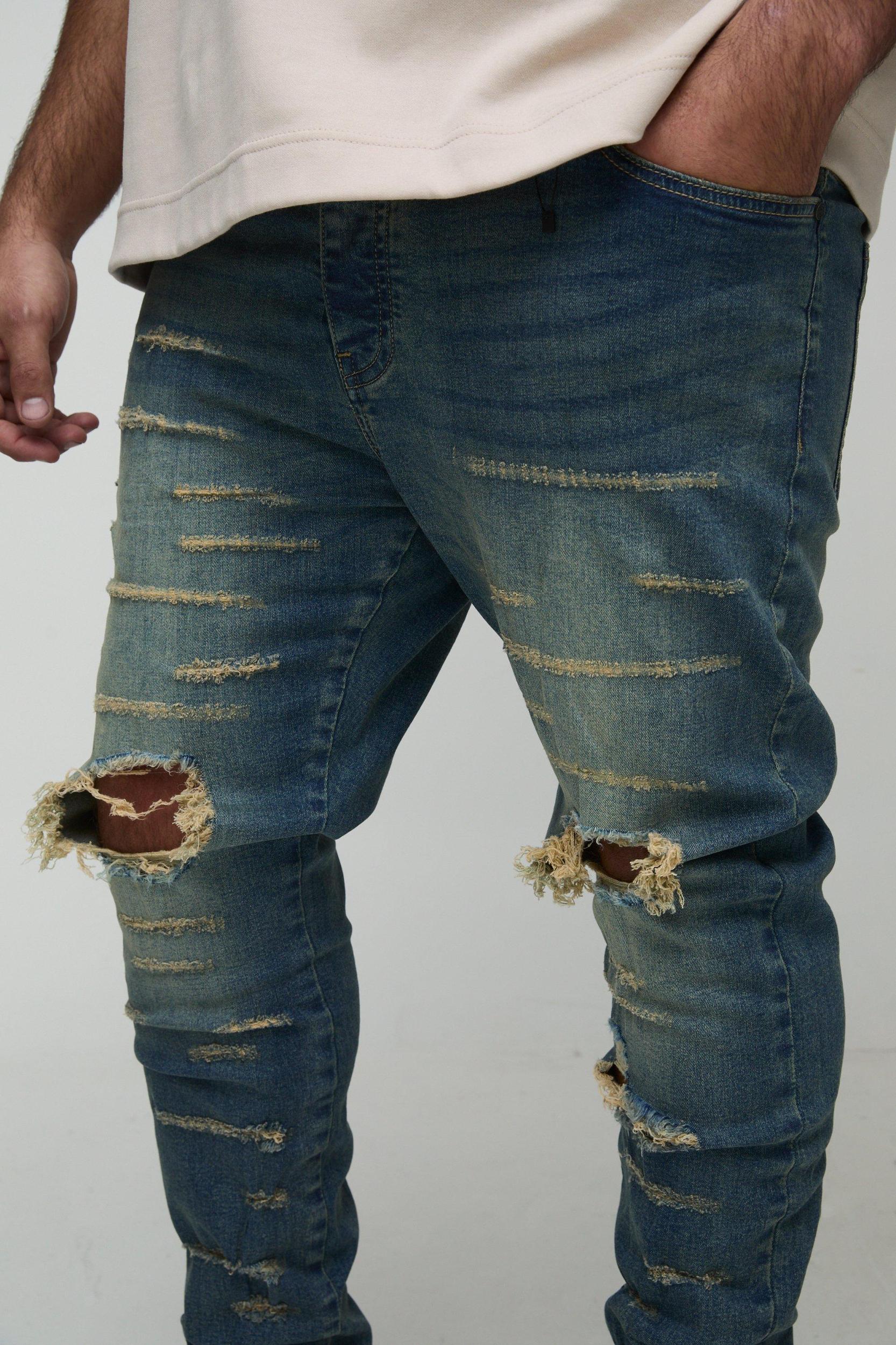 Plus Extreme Rip Busted Knee Skinny Jeans | boohooMAN USA Product Image