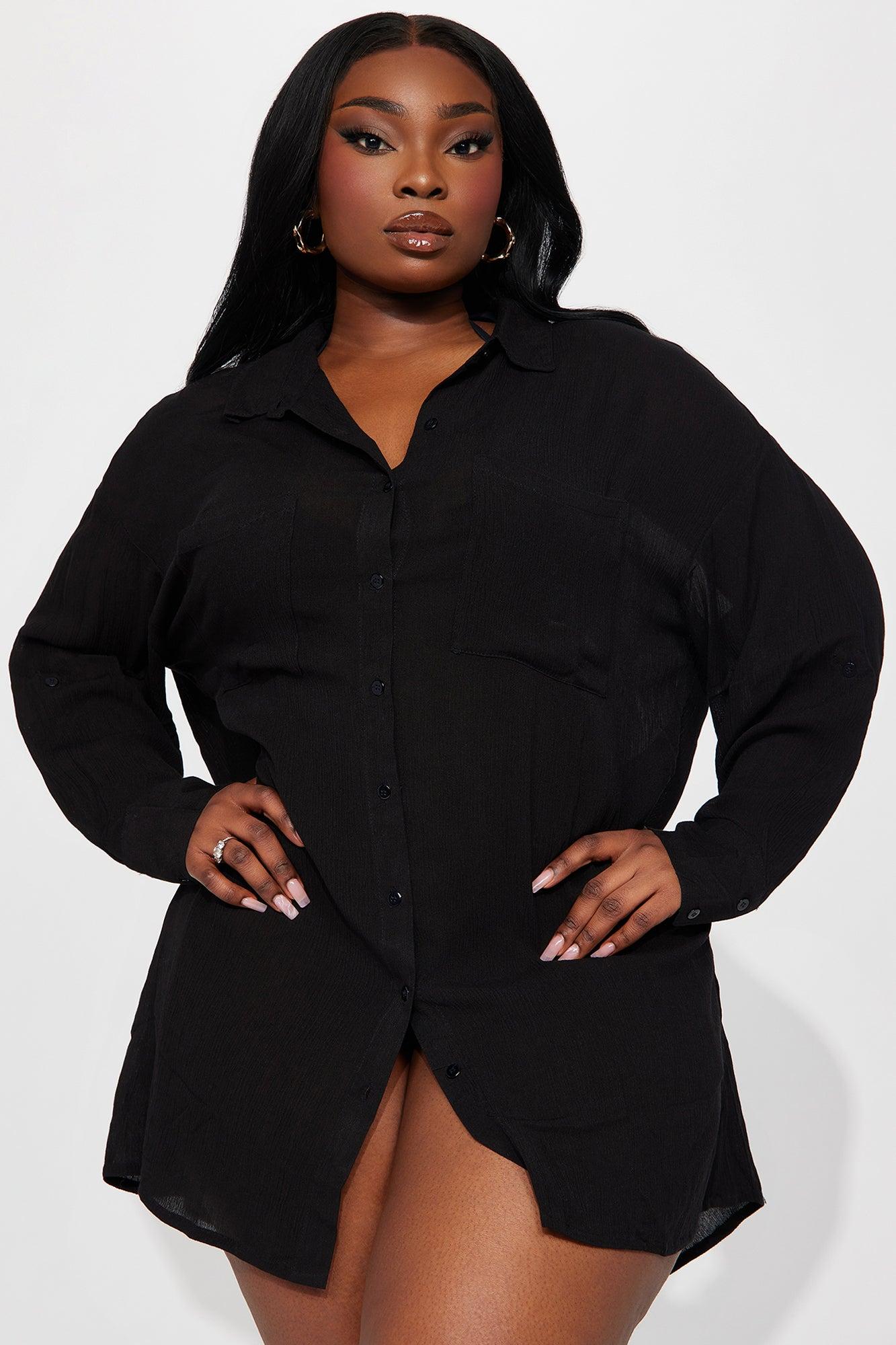 Breezy Nights Linen Pocket Cover Up Shirt - Black Product Image