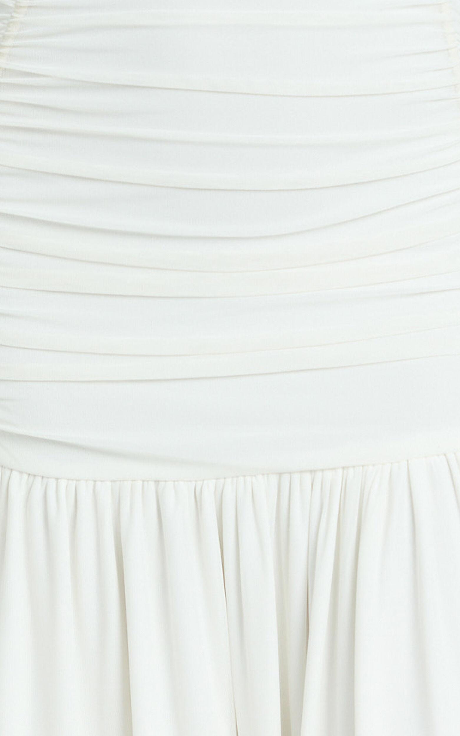 Cardi Maxi Dress - Ruched Mesh High Leg Split Dress in Ivory Product Image