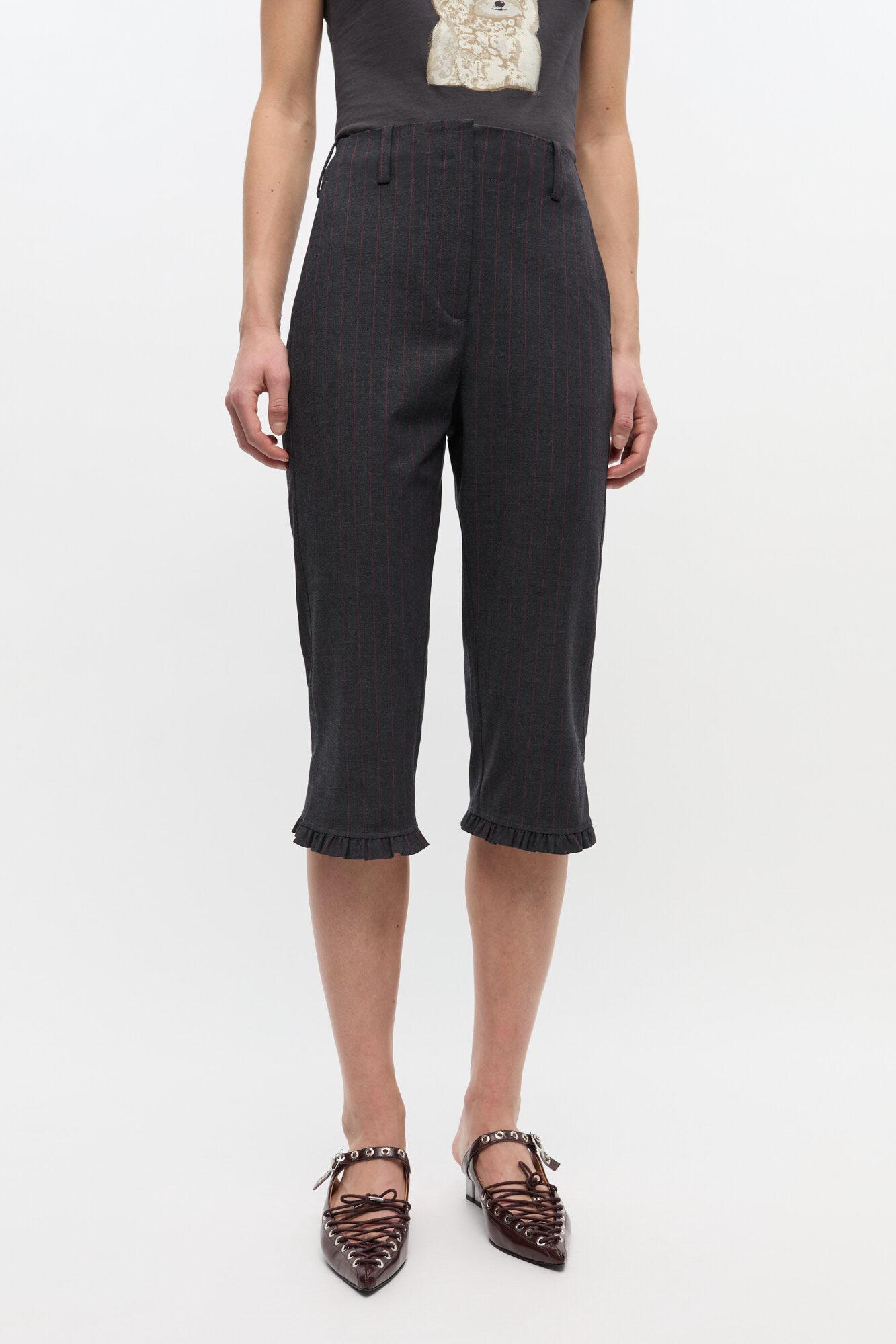 Black Pinstripe Capri Pants Product Image