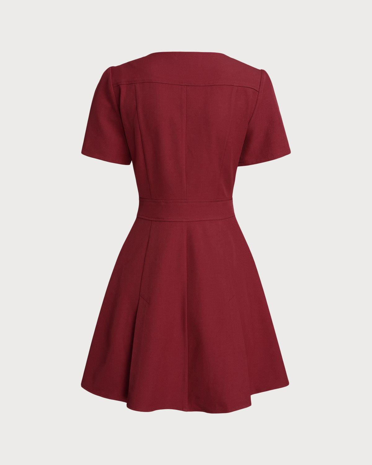 Red U Neck A-Line Mini Dress Product Image