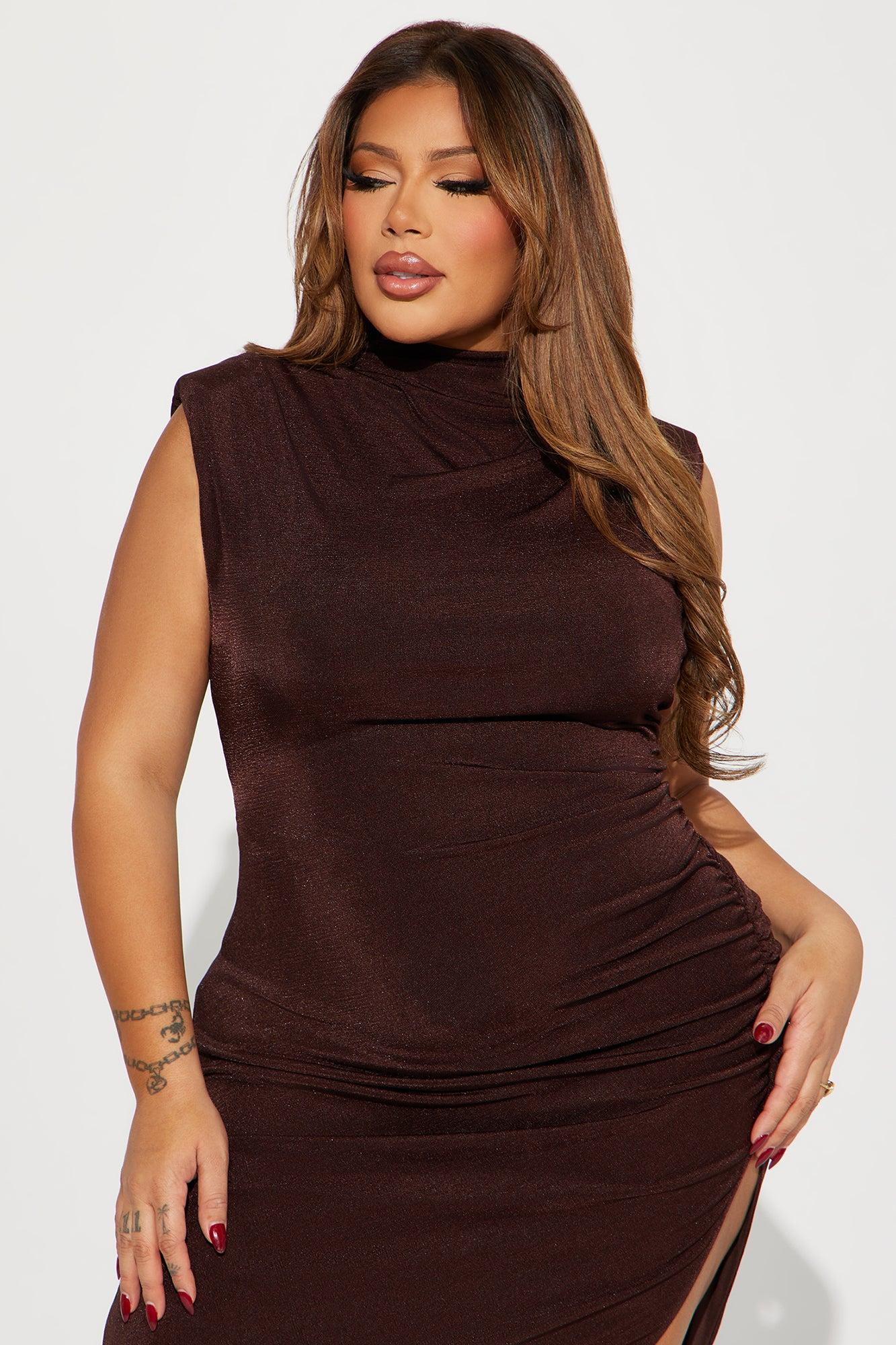 Alice Ruched Midi Dress - Chocolate Product Image