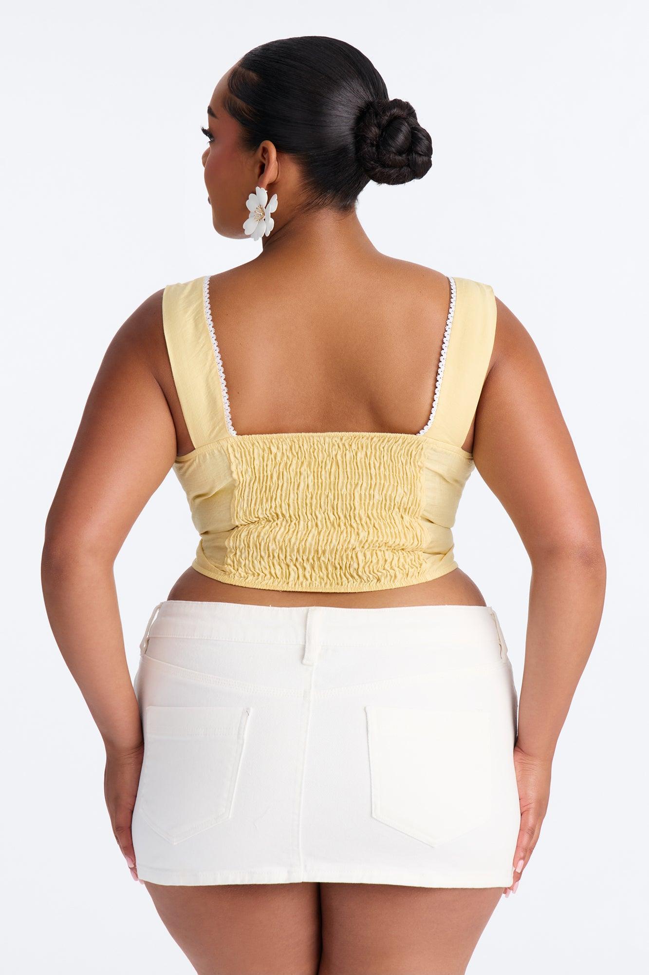 Extra Adorable Smocked Linen Corset - Butter Yellow Female Product Image