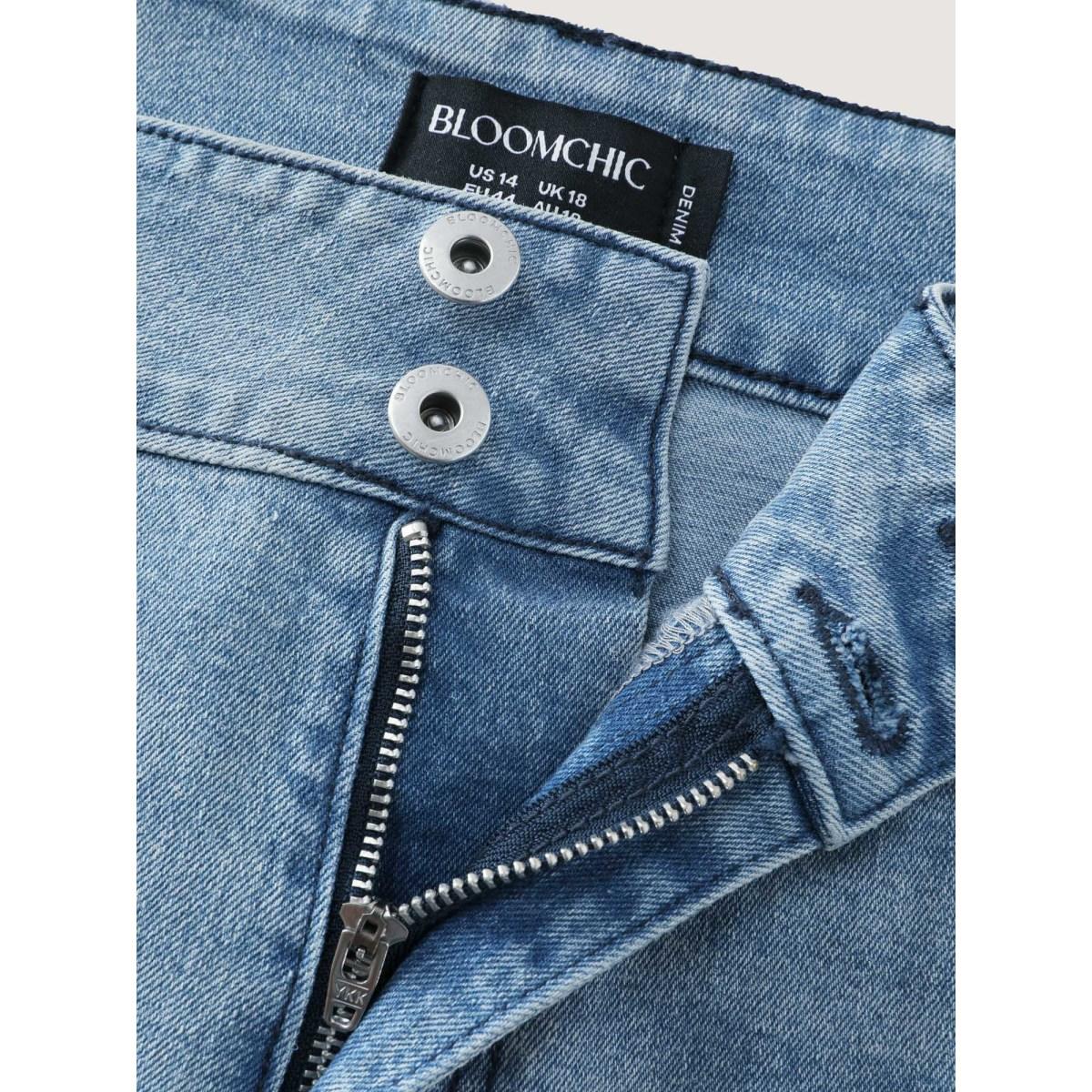 Plus Size Supersoft Floral Embroidered Flared Hem Jeans Women Denimindigo Leisure Embroidered High stretch Slanted pocket Jeans BloomChic 16/1X Product Image