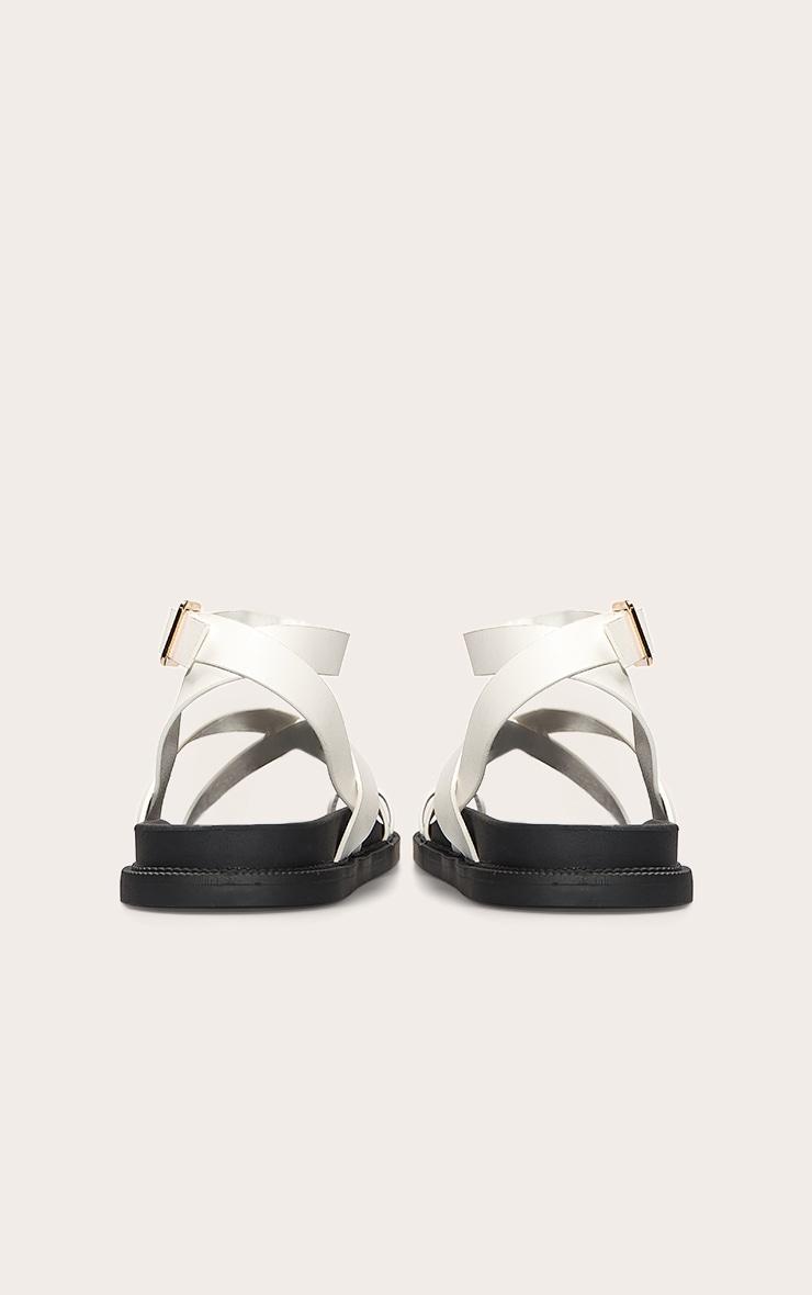 White Pu Round Toe Ankle Strap Footbed Sandals Product Image