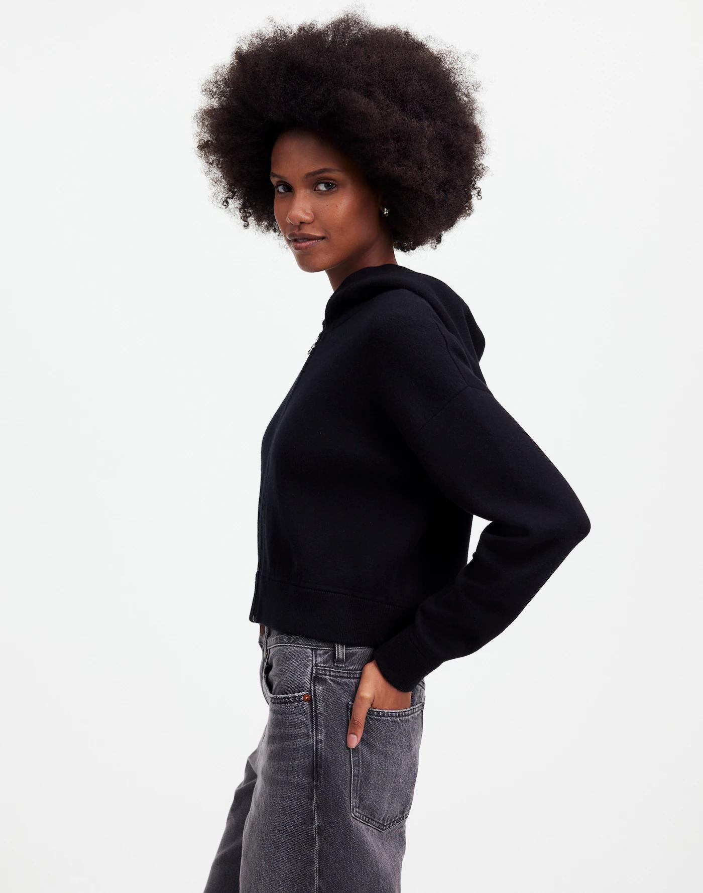 Double-Face Cotton-Blend Sweater Hoodie Product Image