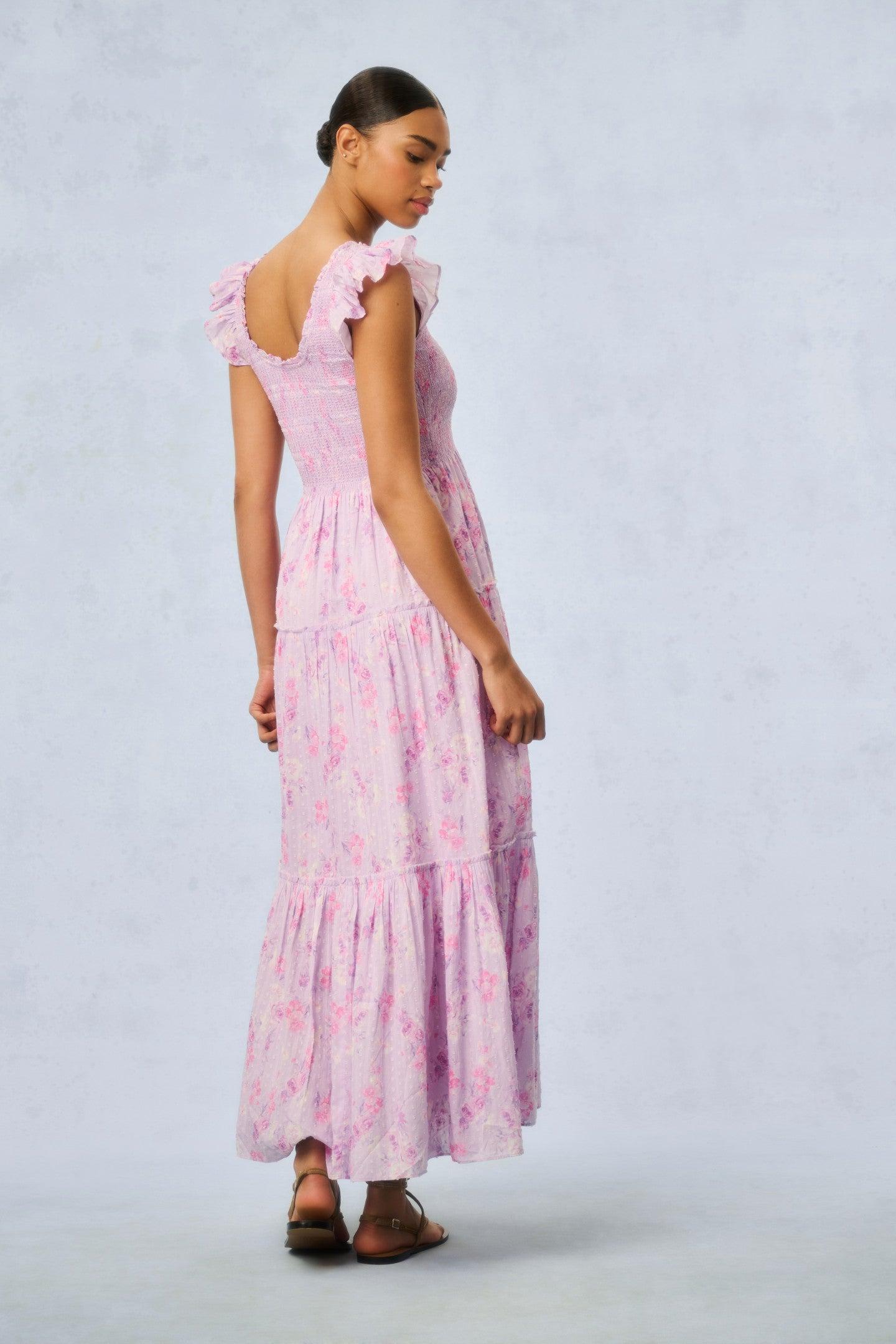 Chessie Fragrance Print Cotton Maxi Dress - STRAWBERRY MACAROON Product Image