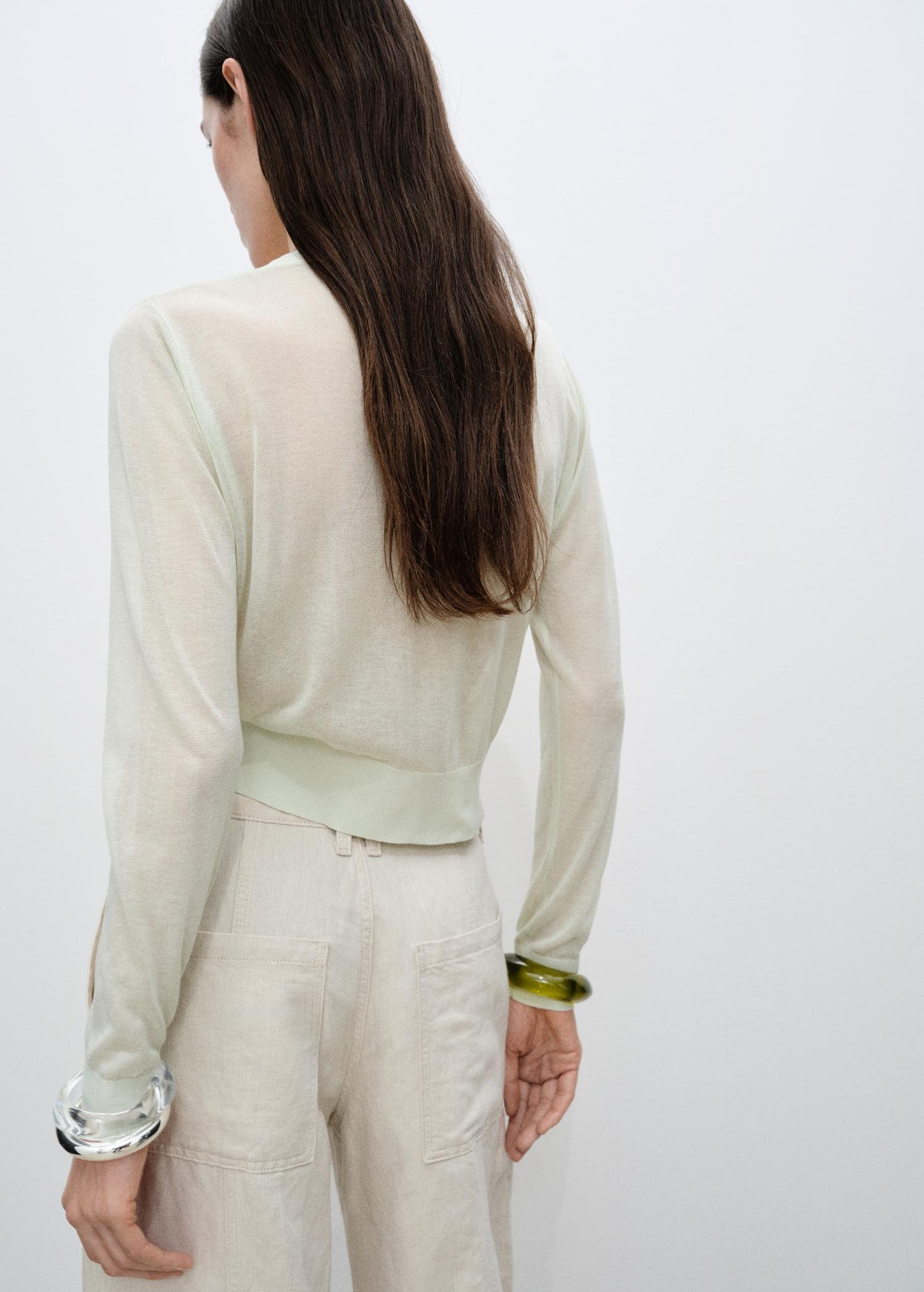 Semi-transparent cropped knitted cardigan - Women | MANGO USA Product Image