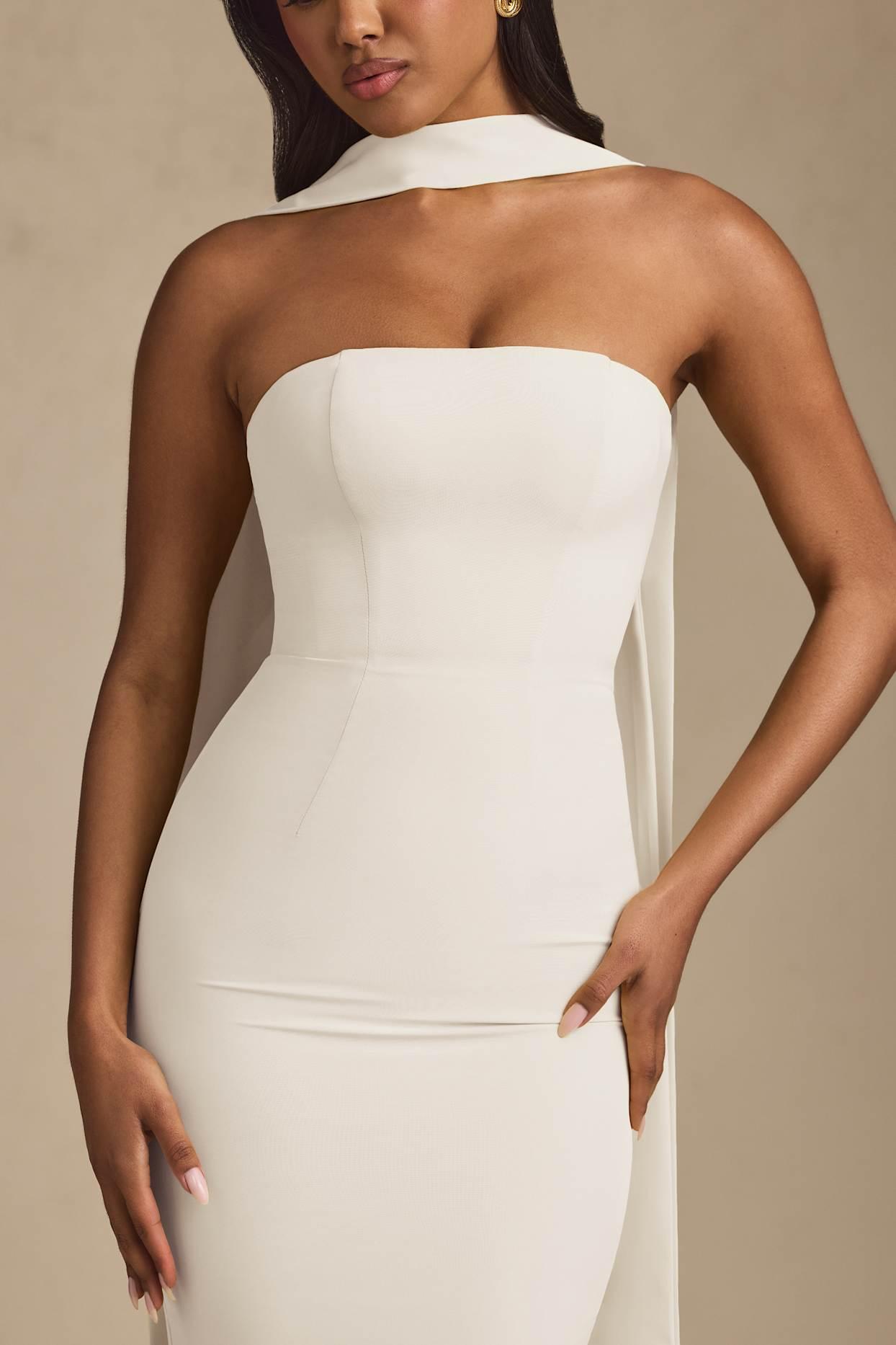 Scarf-Detail Strapless Gown in Ivory Product Image