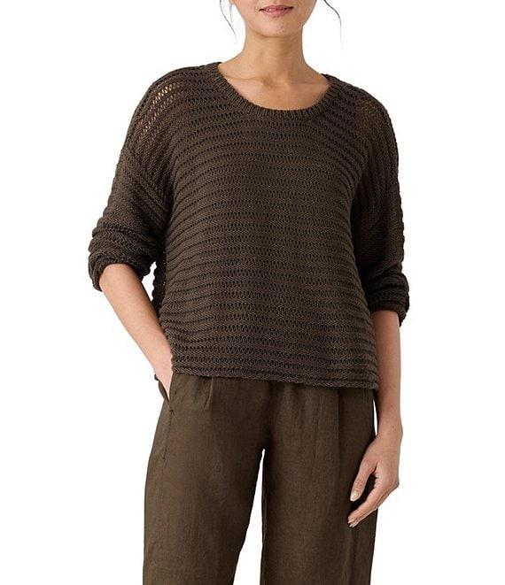 Eileen Fisher Organic Cotton Knit Crew Neck Long Sleeve Sweater Product Image