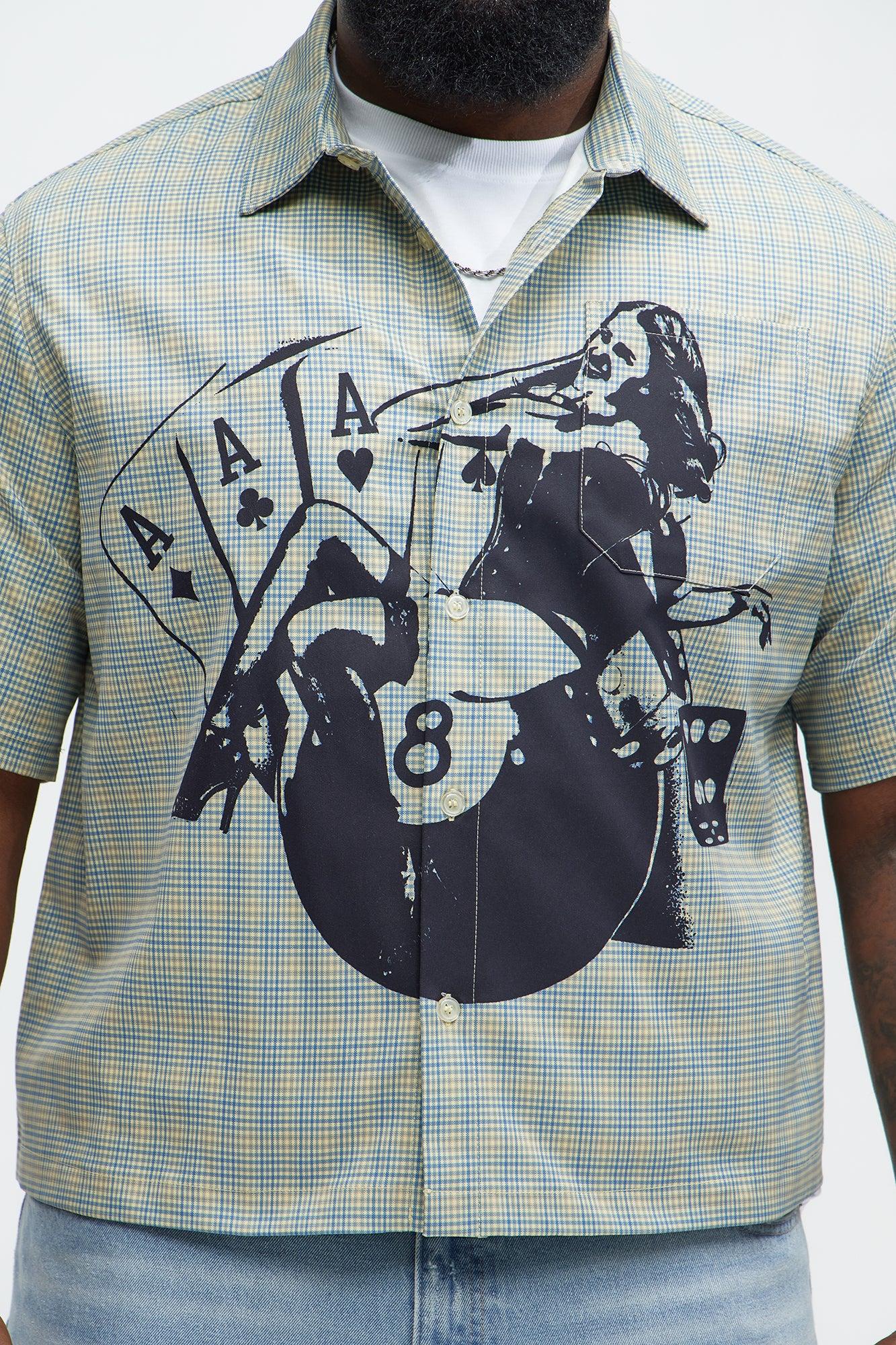 Cropped Pin Up Graphic Button Up Shirt - Green/combo Product Image