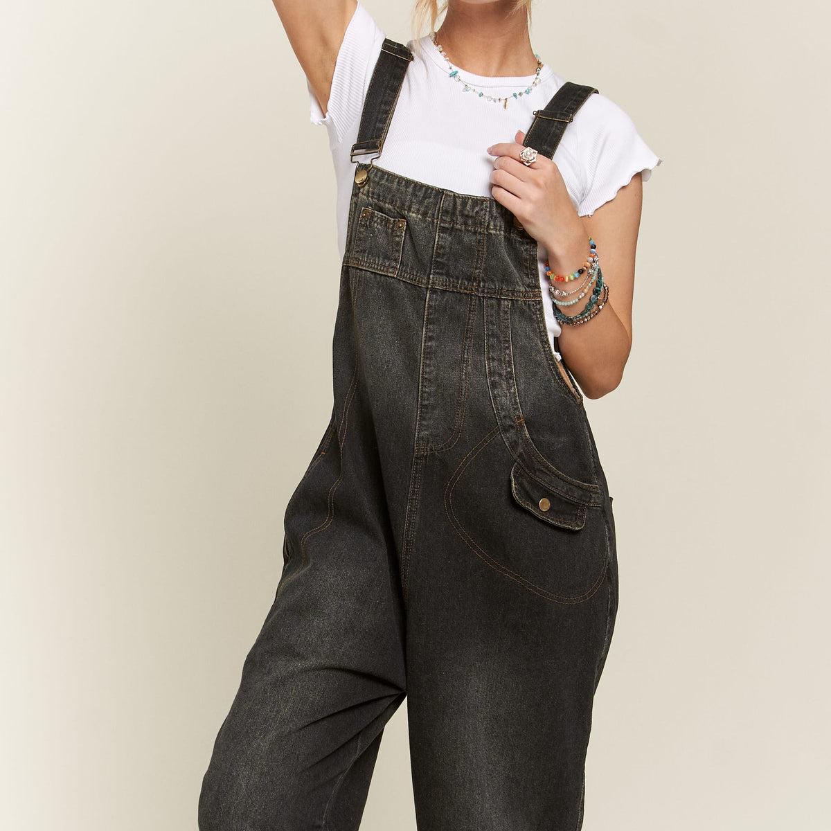 WASHED DENIM CASUAL OVERALLS Product Image