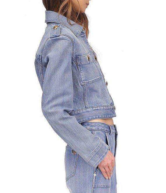 MICHAEL Michael Kors Point Collar Long Sleeve Cropped Denim Jacket Product Image