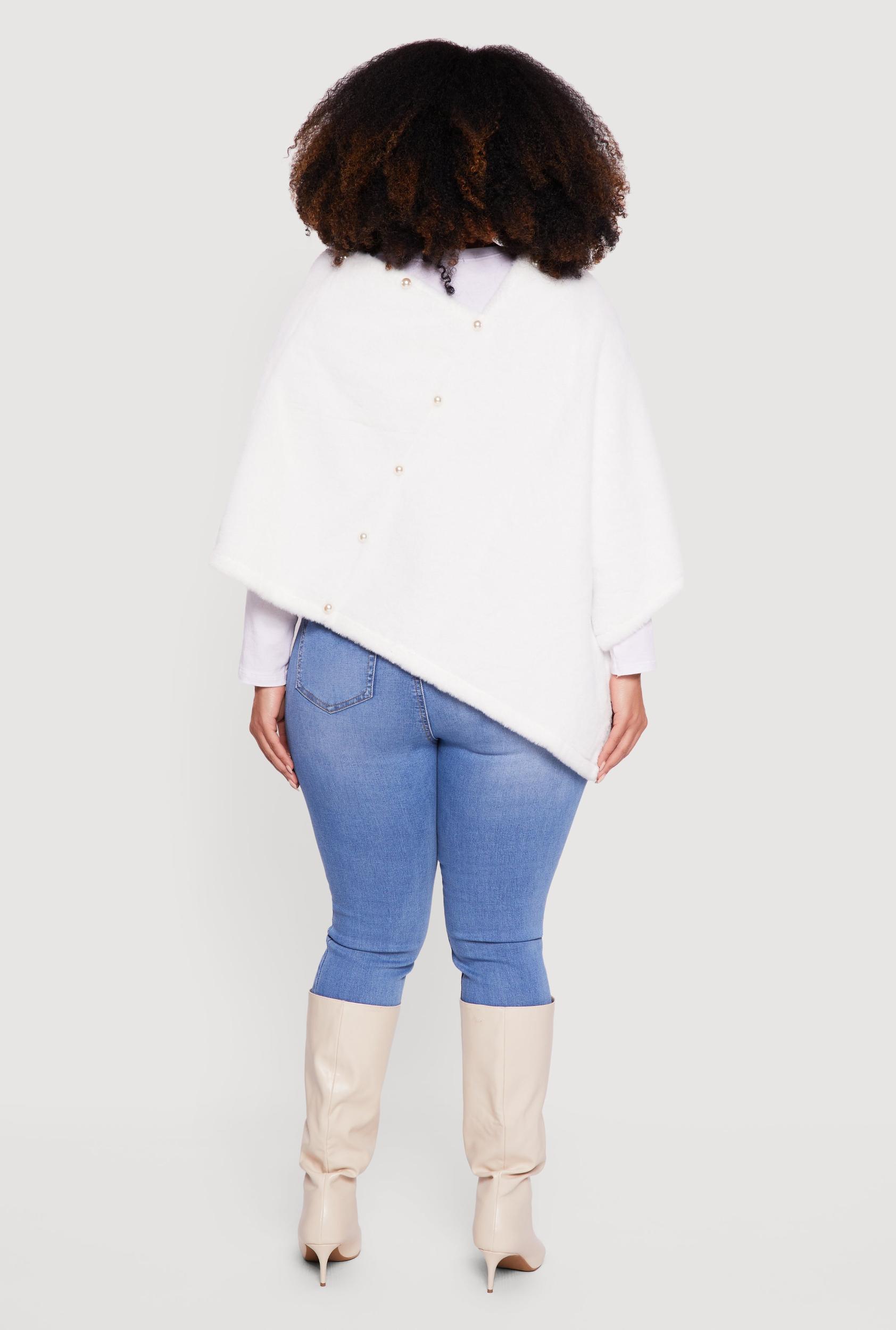 Faux Pearl Detail Faux Fur Poncho Female Product Image