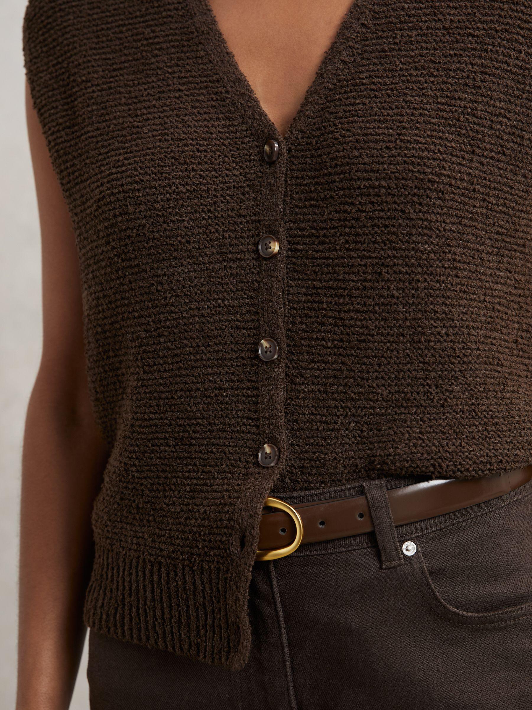 Cotton-Linen Button-Through Knit Top in Chocolate Brown Product Image