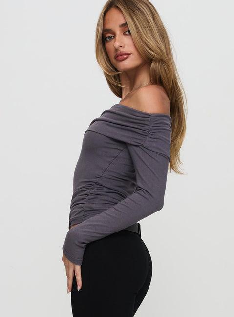 Erving Long Sleeve Off Shoulder Top Slate Product Image