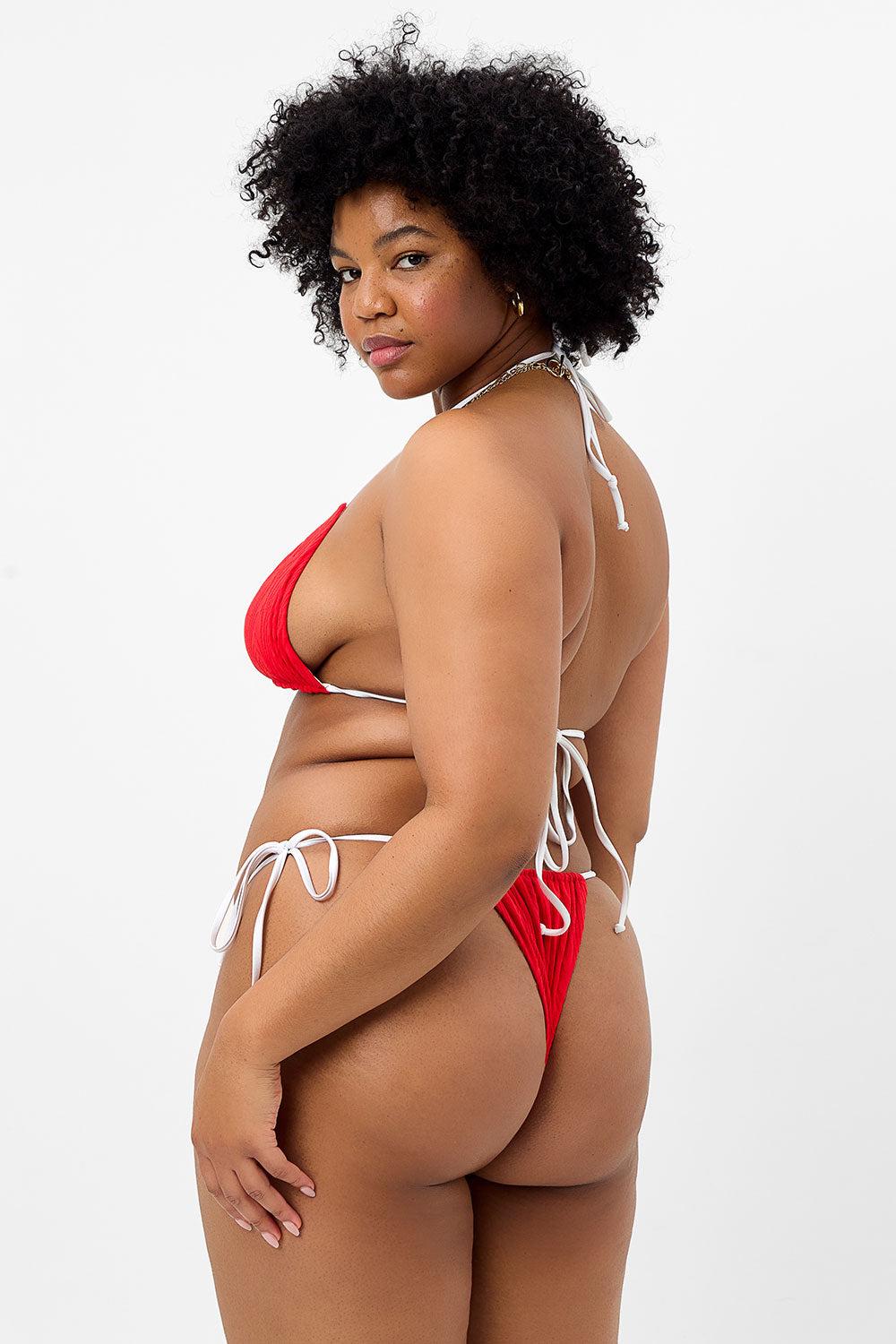 Tia Textured String Bikini Bottom - Flame Product Image