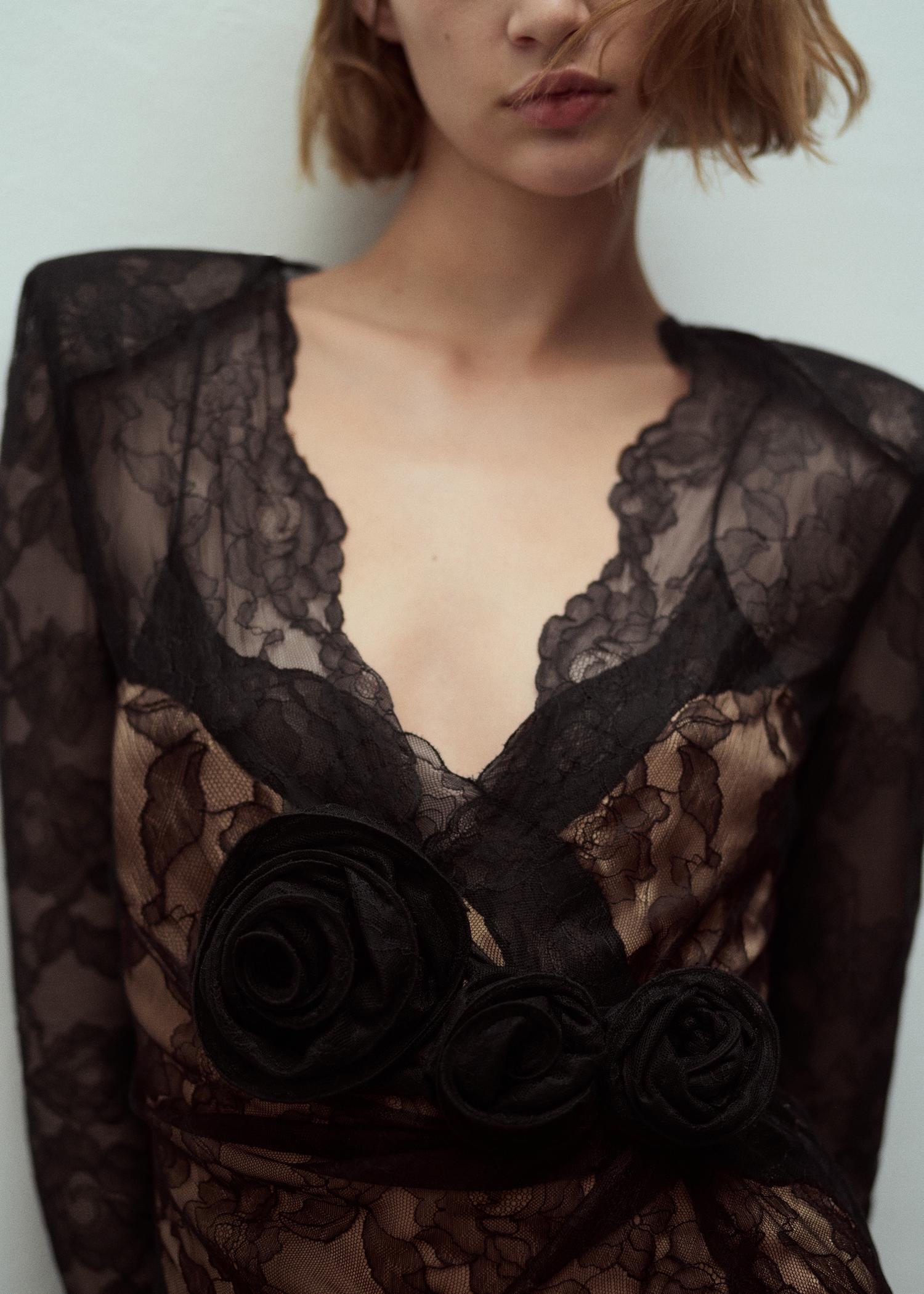 Lace dress with flower detail - Women | MANGO USA Product Image