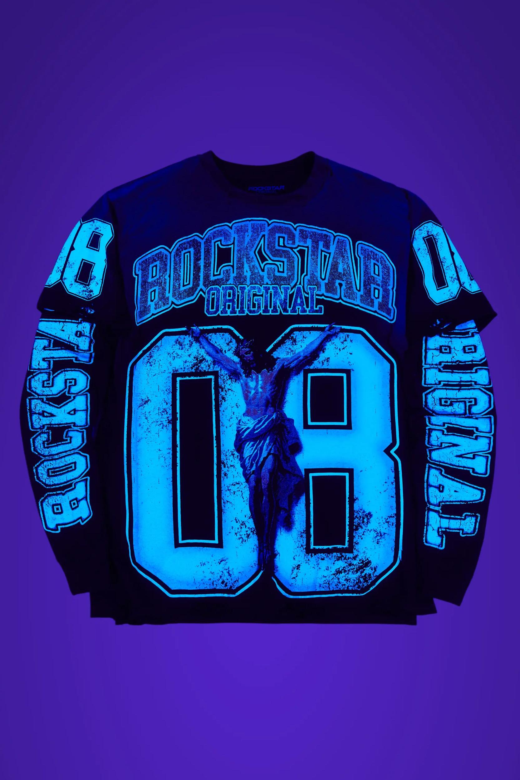 Fields Black/Blue Double Layer Long Sleeve Graphic T-Shirt Male Product Image