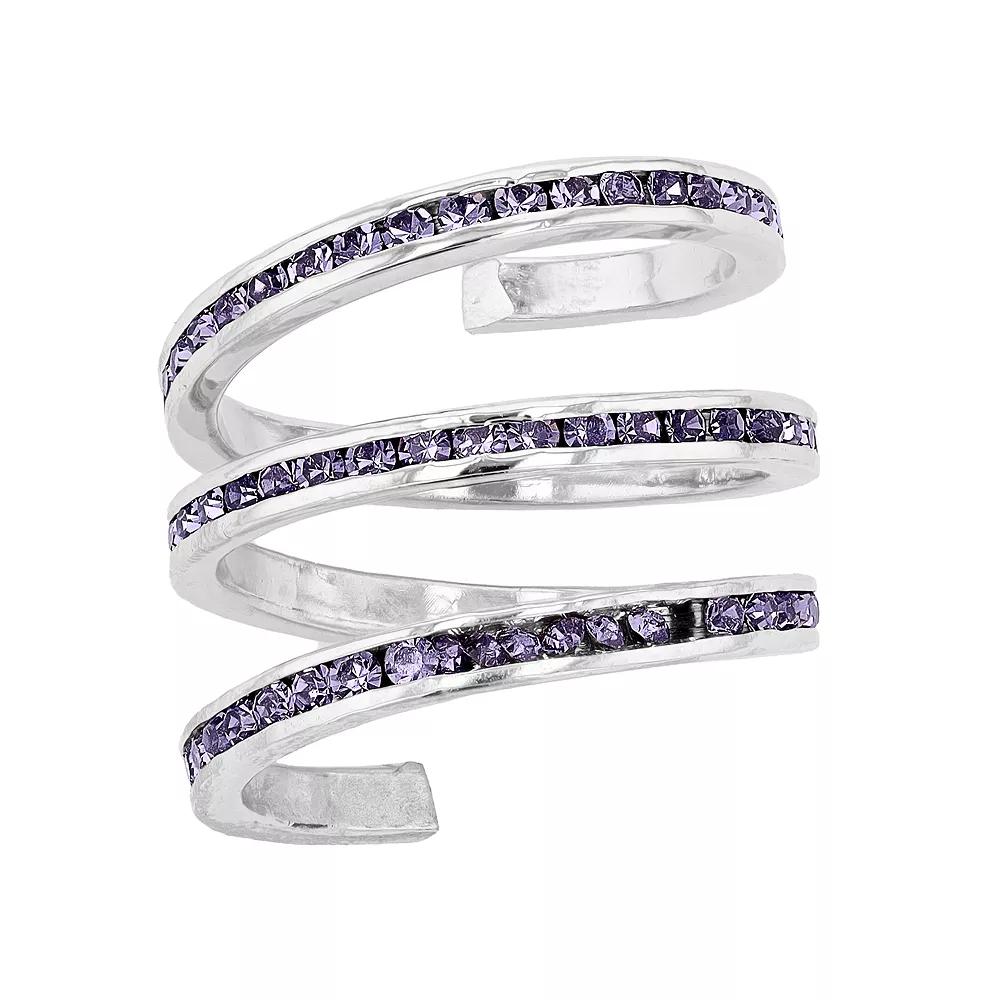 Traditions Jewelry Company Fine Silver Plated Purple Crystal Accent Three Row Spiral Ring, Women's, Size: 5, Sterling Silver Purple Product Image